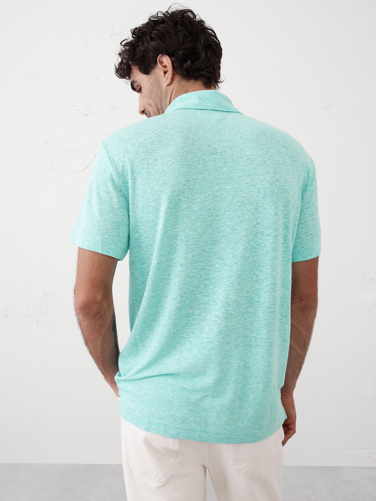 Linen-Blend Johnny Collar Polo