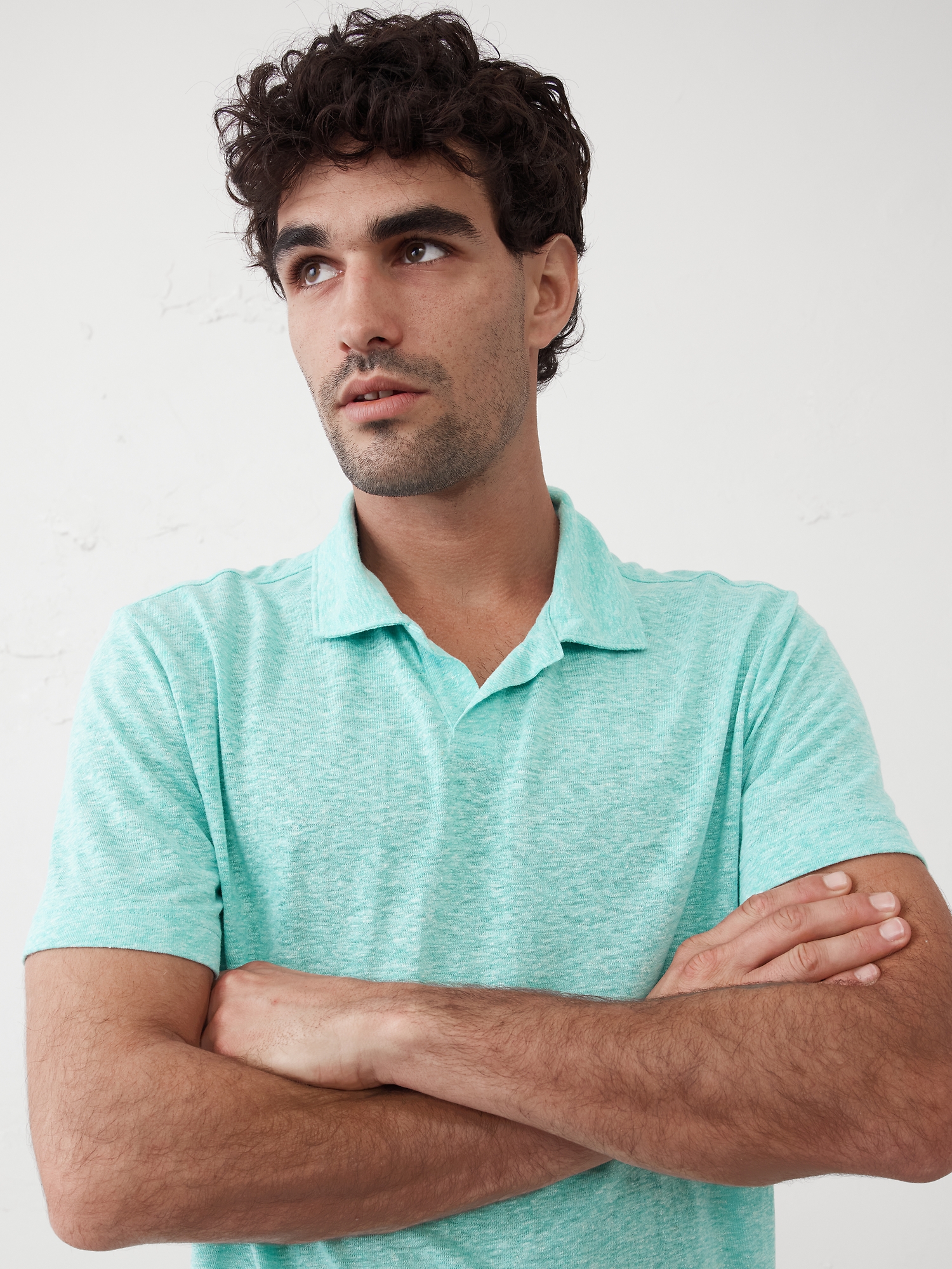Linen-Blend Johnny Collar Polo