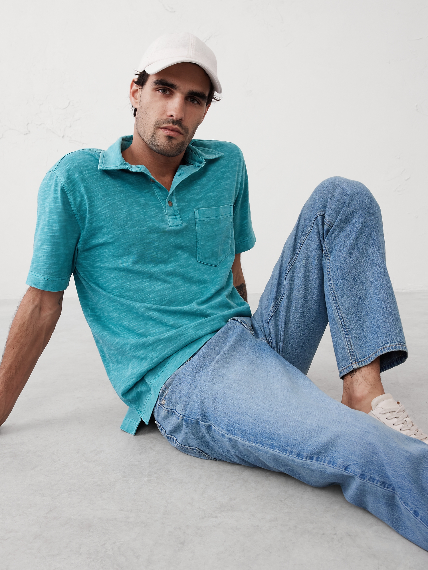 Vintage Slub Polo - Blue