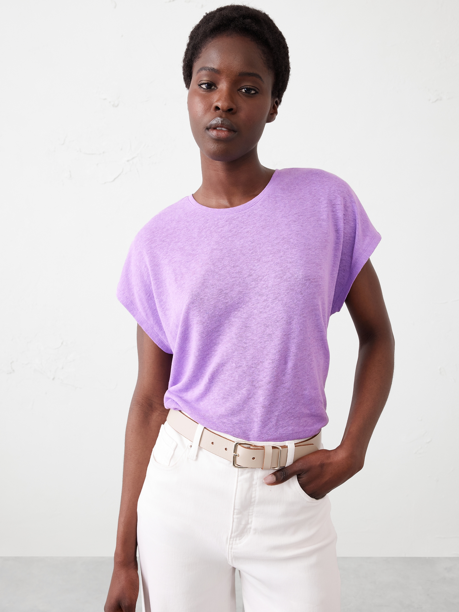 Linen-Blend Dolman T-Shirt