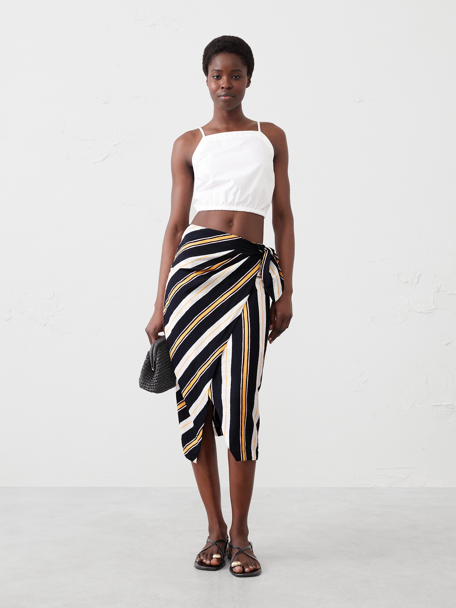 Faux-Wrap Midi Skirt