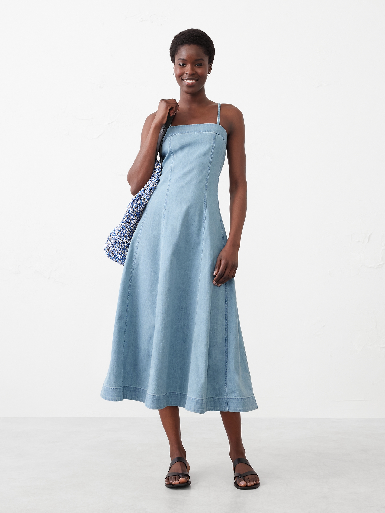Denim Seamed Midi Dress
