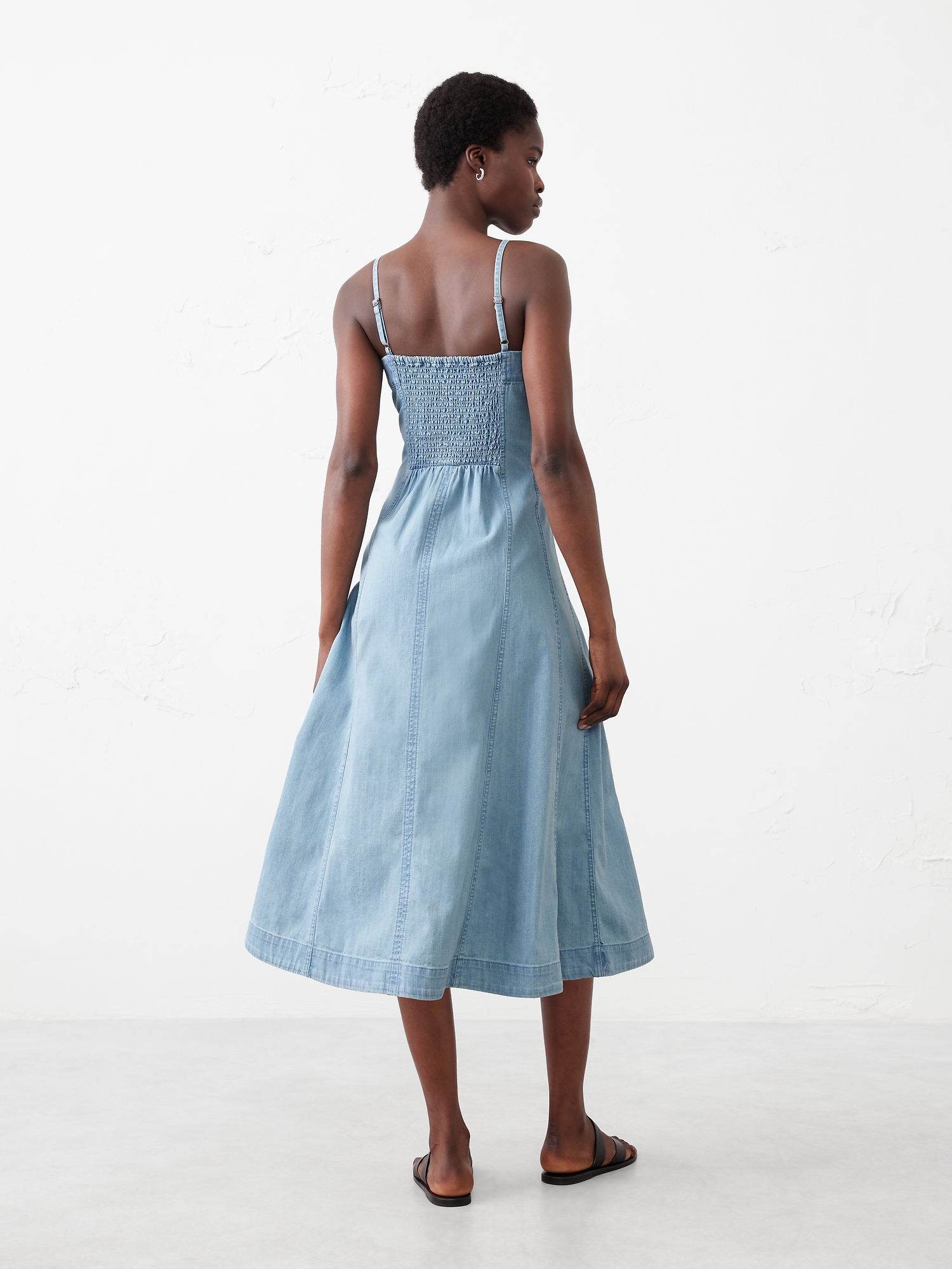Denim Seamed Midi Dress