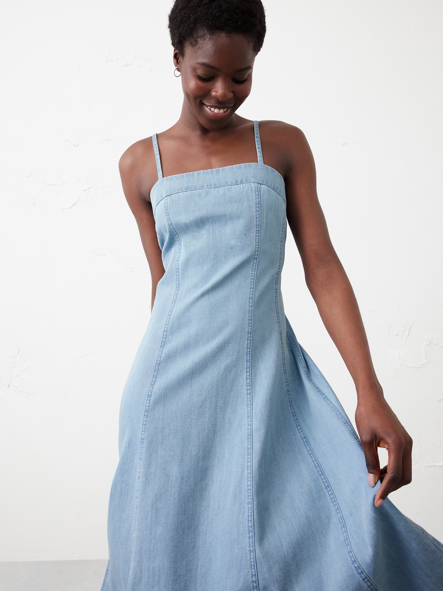 Denim Seamed Midi Dress