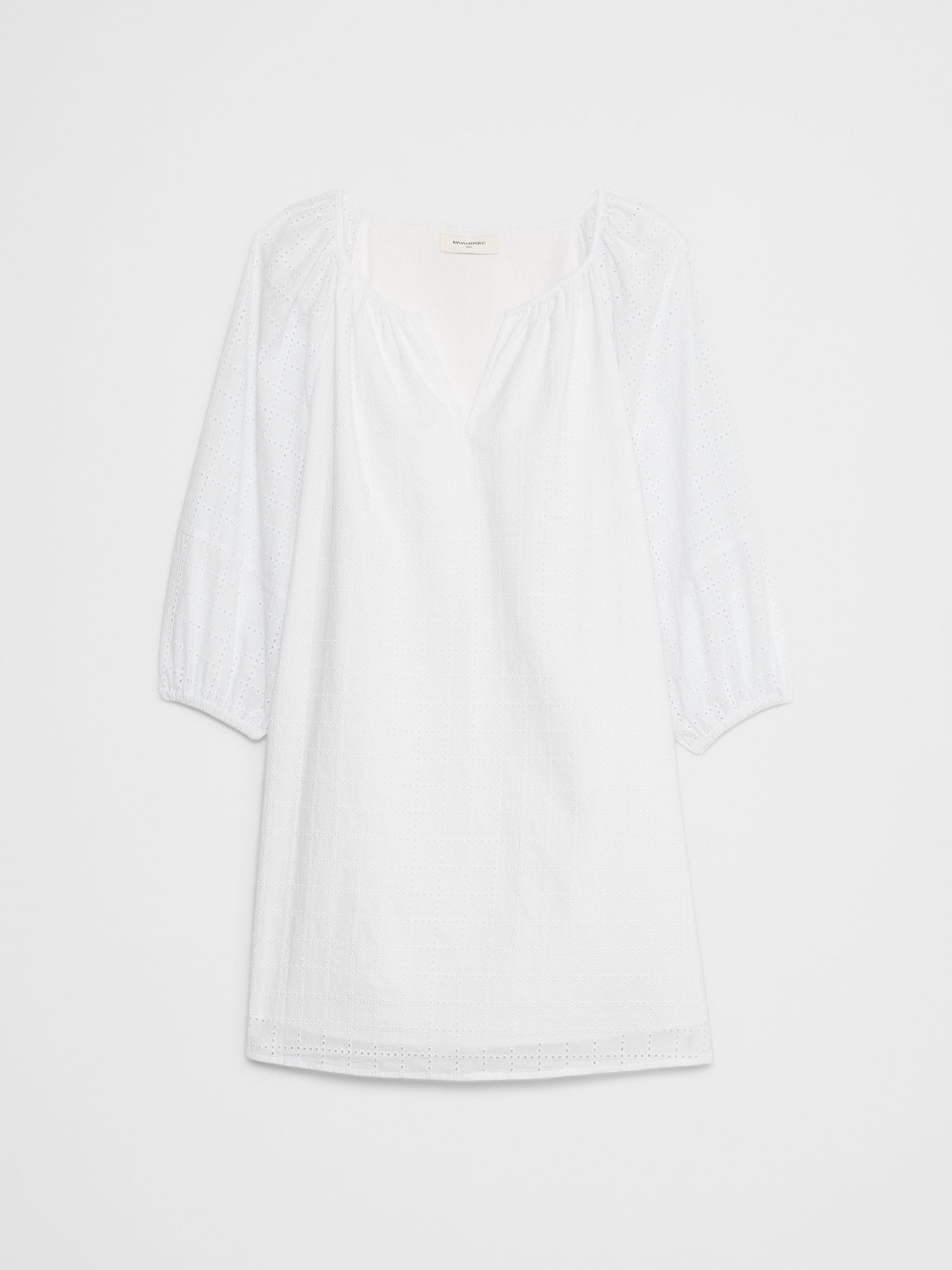 Eyelet Puff-Sleeve Mini Dress