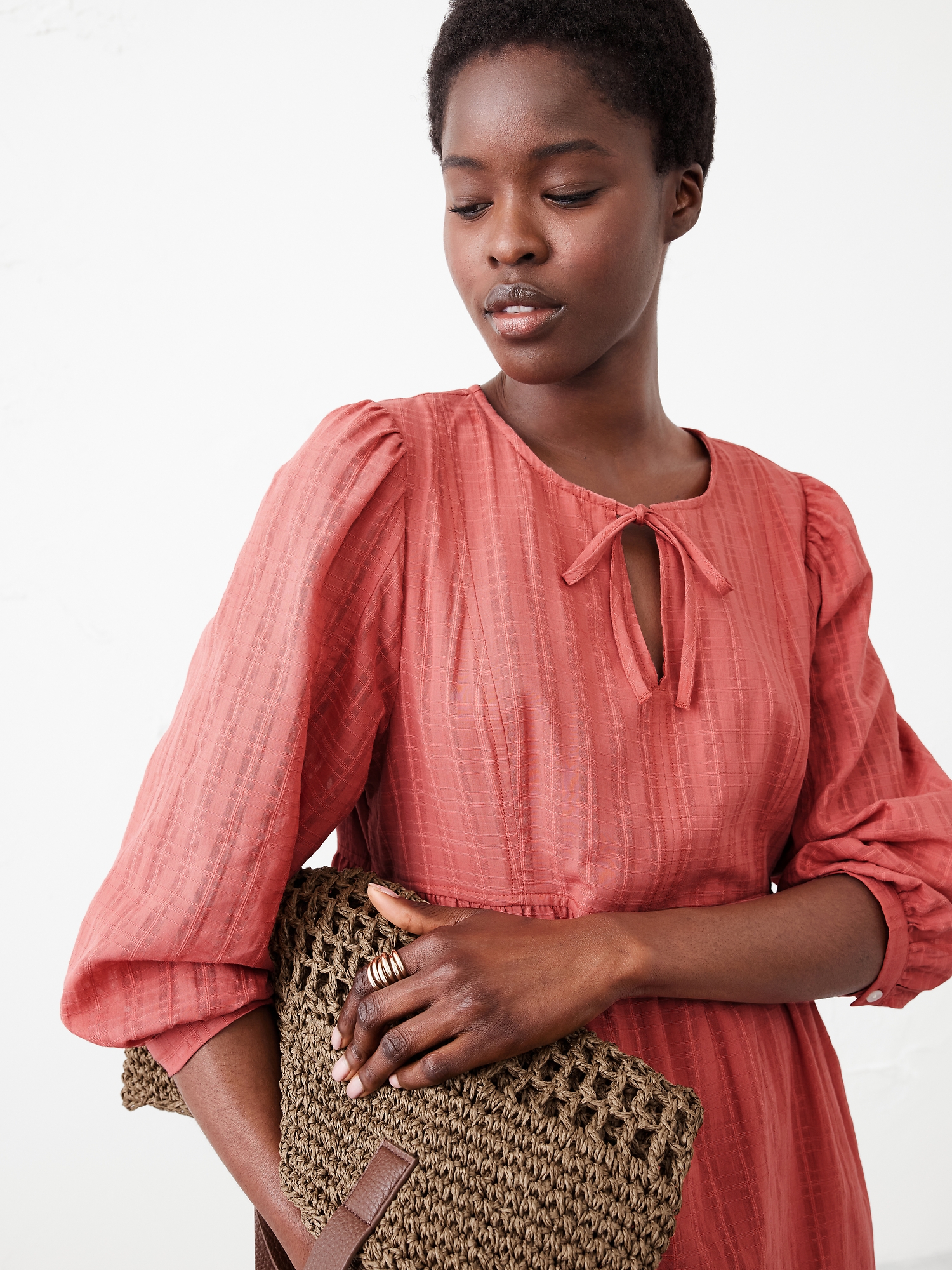 Puff-Sleeve Peplum Mini Shift