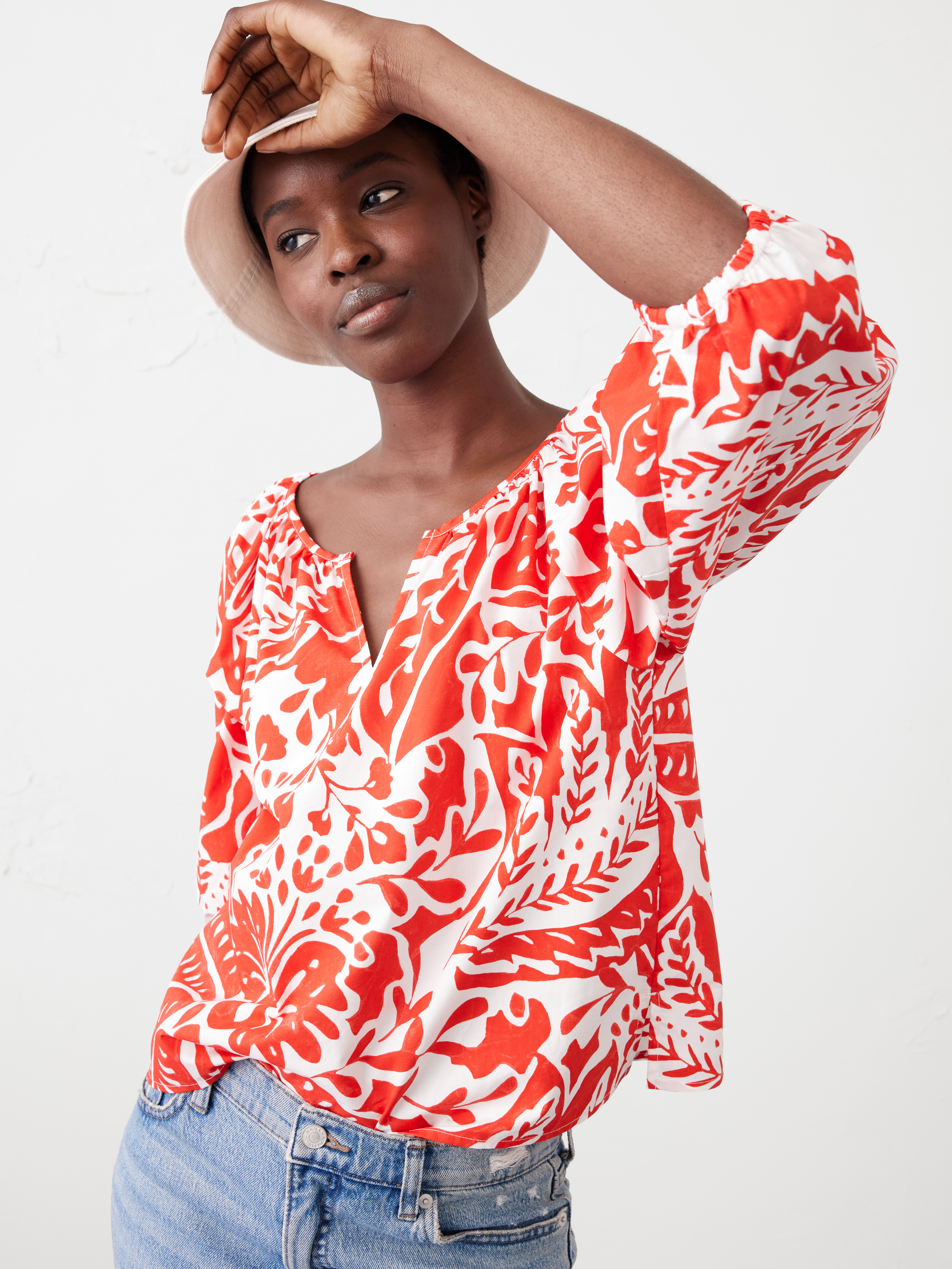 Lantern-Sleeve Poplin Top | Banana Republic Factory