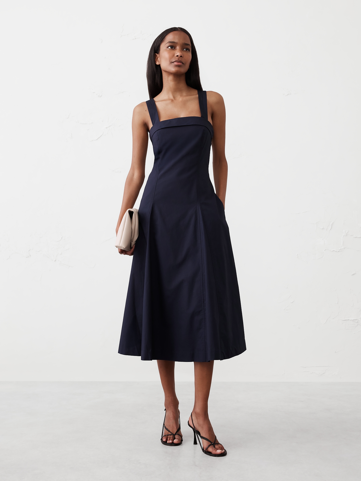 Poplin Cross-Back Midi Dress | Banana Republic Factory