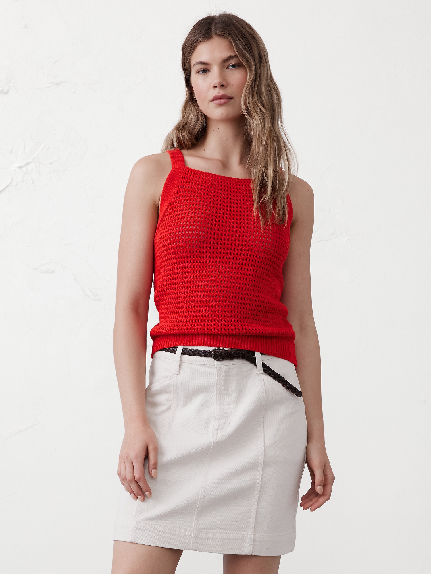 Open Stitch Sweater Tank - Red