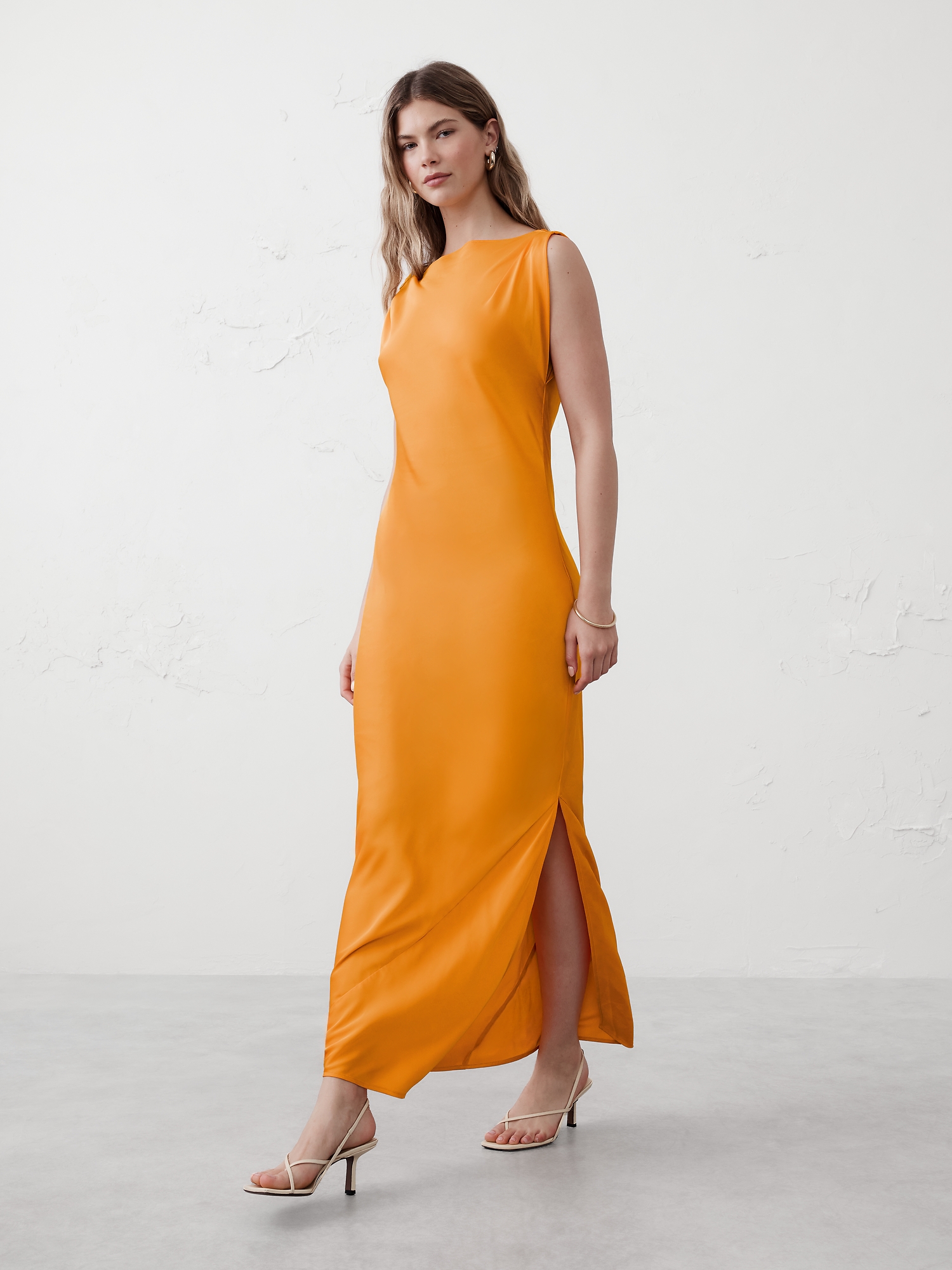 Satin Twist Shoulder Maxi Dress