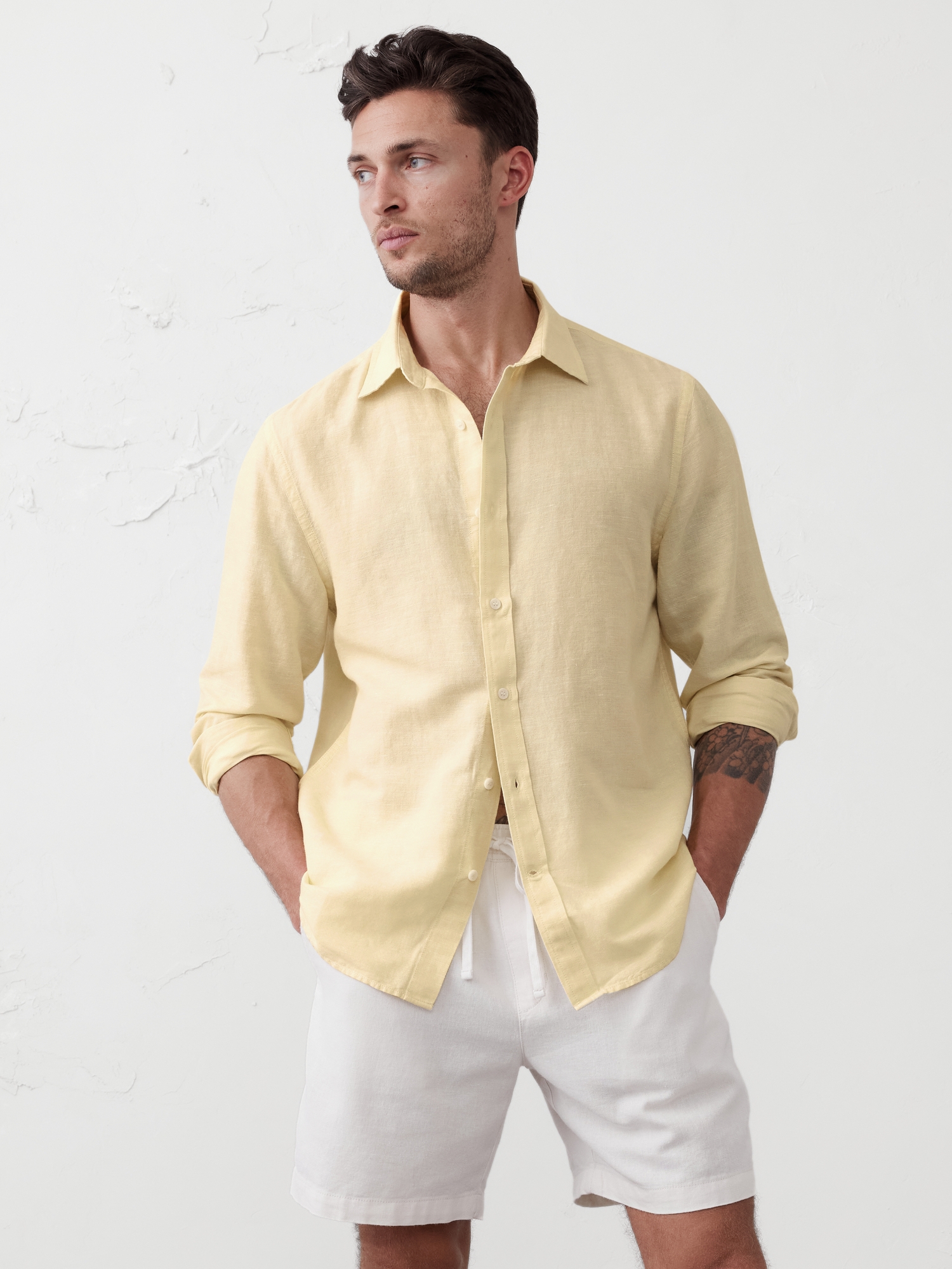 Chemise ajustée en mélange de lin - Jaune