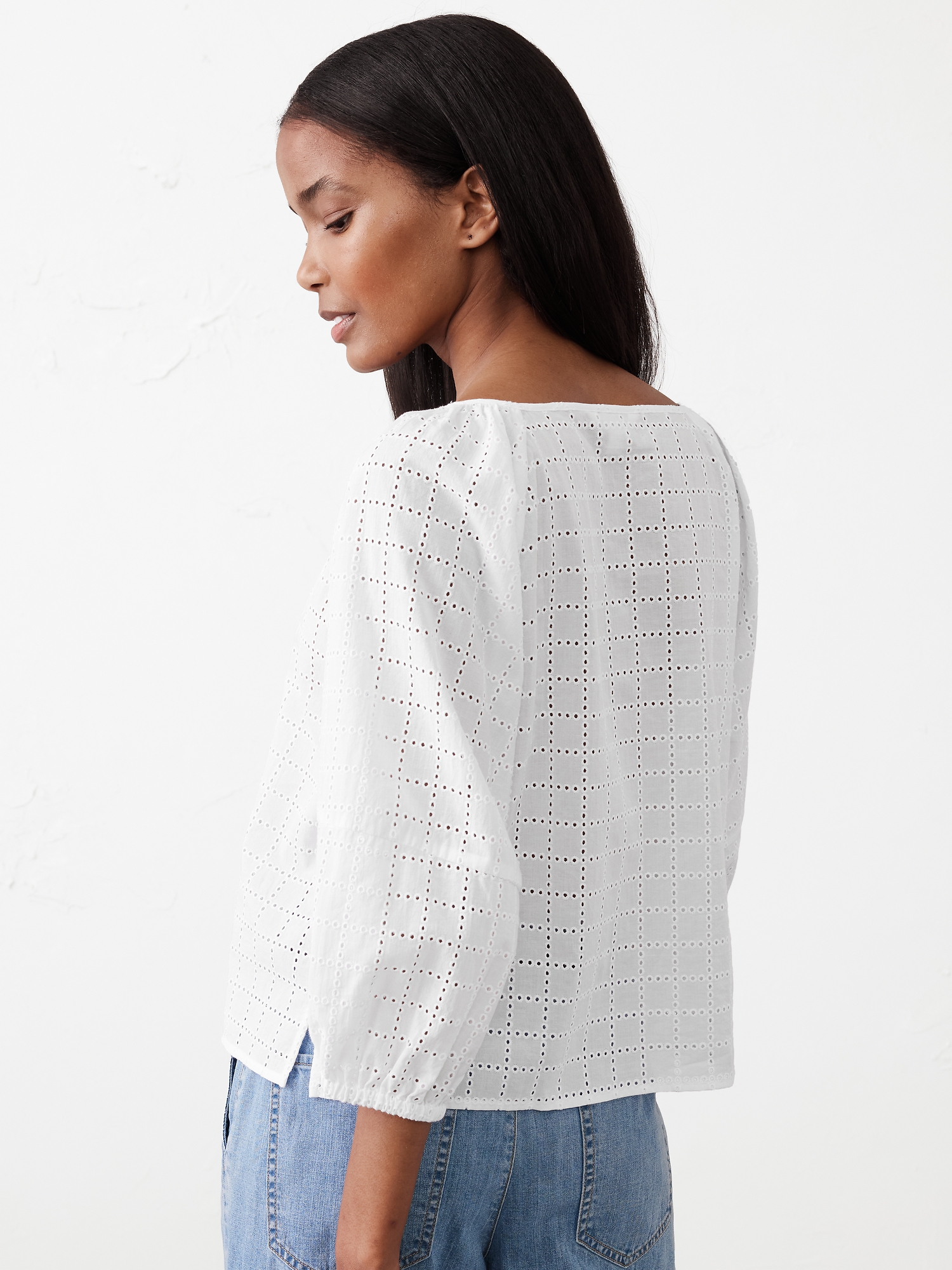 Lantern Sleeve Eyelet Top