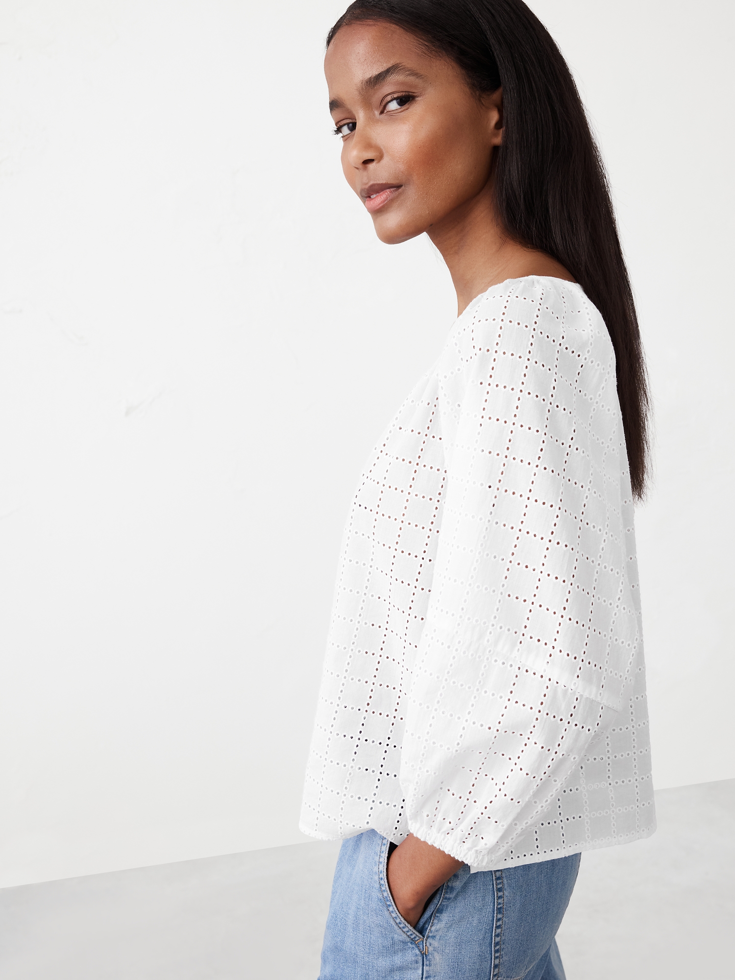 Lantern Sleeve Eyelet Top