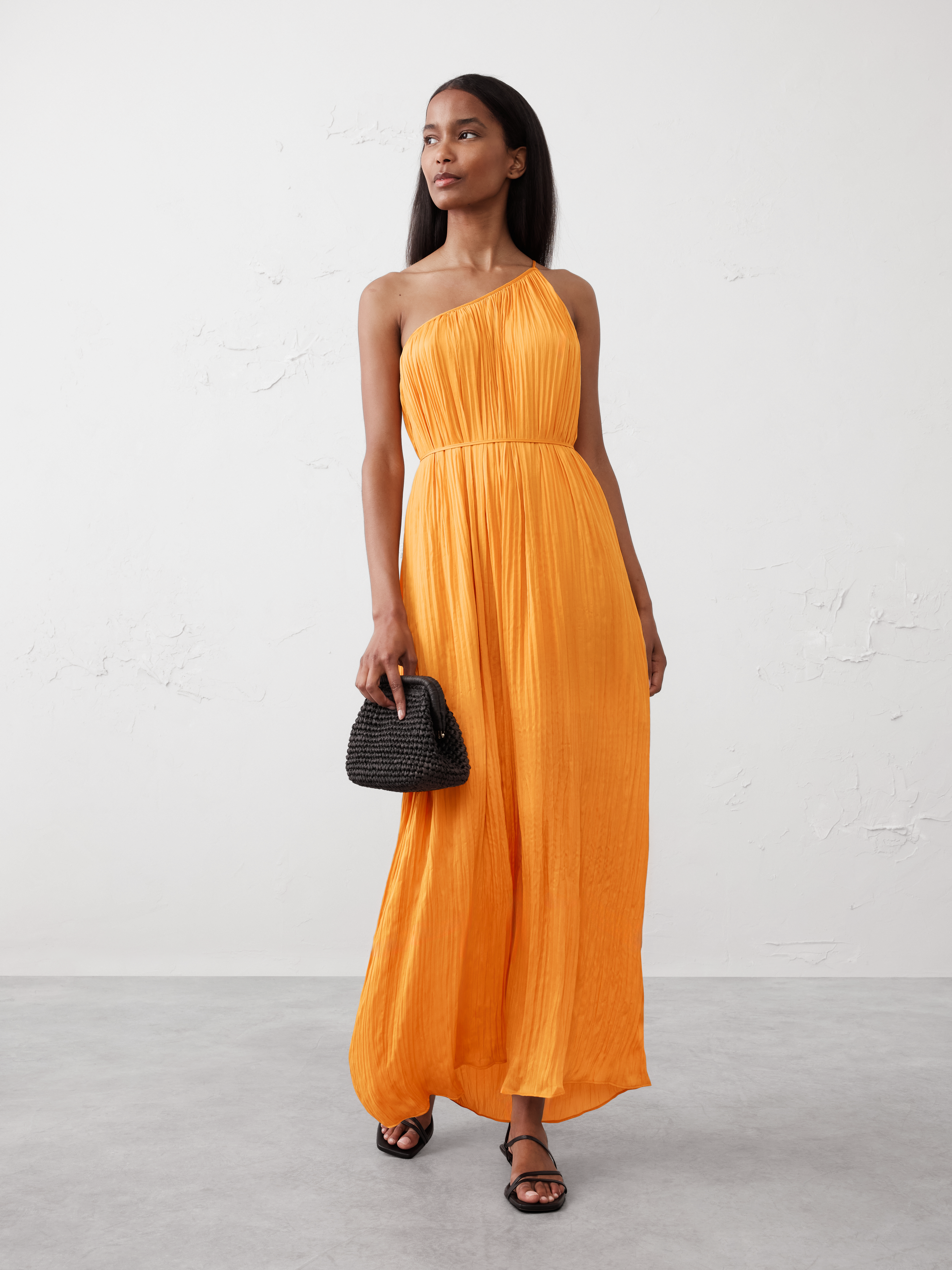One-Shoulder Pleated Maxi Dress | Banana Republic Factory