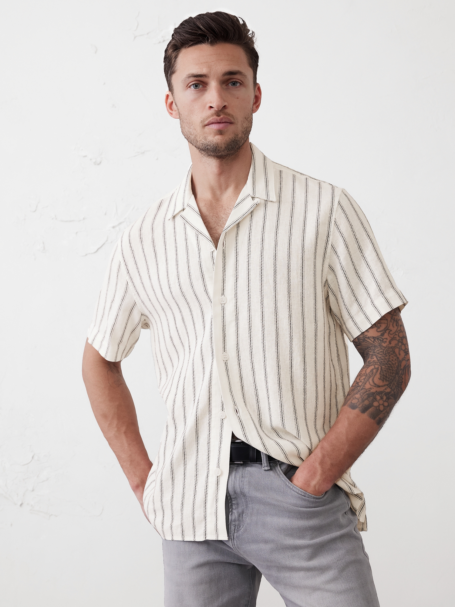 Chemise de vacances texturée coupe standard - Blanc