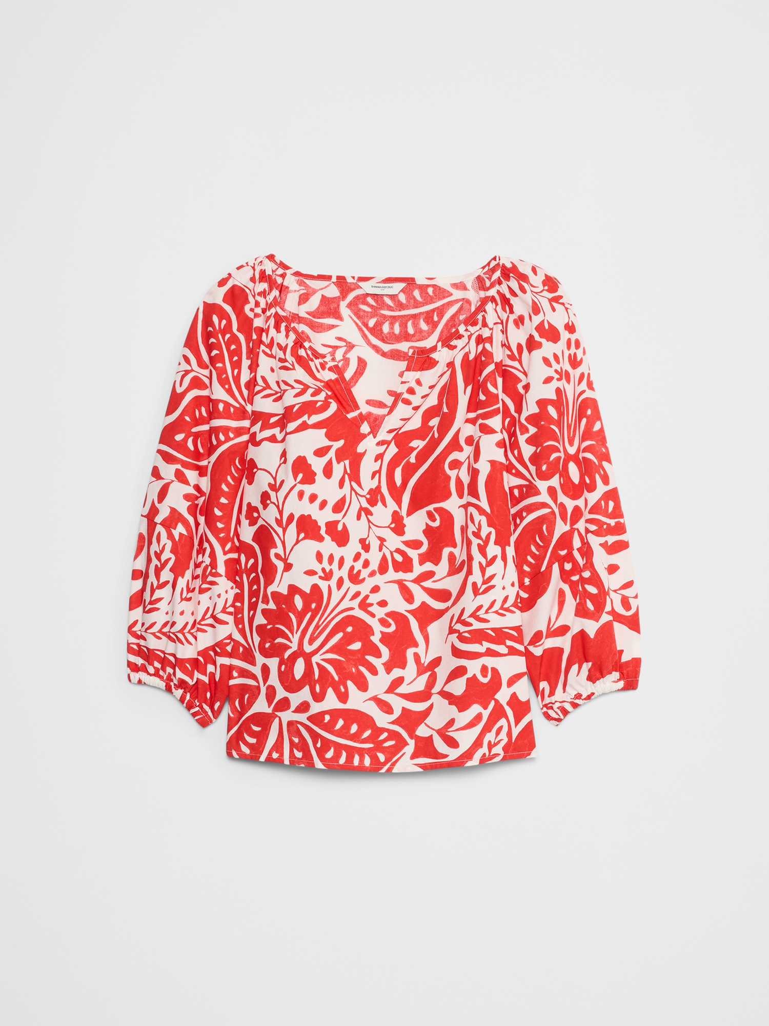 Lantern-Sleeve Poplin Top