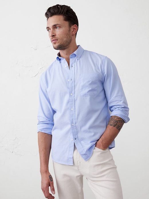 Chemise Homme Banana Republic 100% Coton Bio à Carreaux - Taille L, Manches Longues, Occasion Très Bon état
