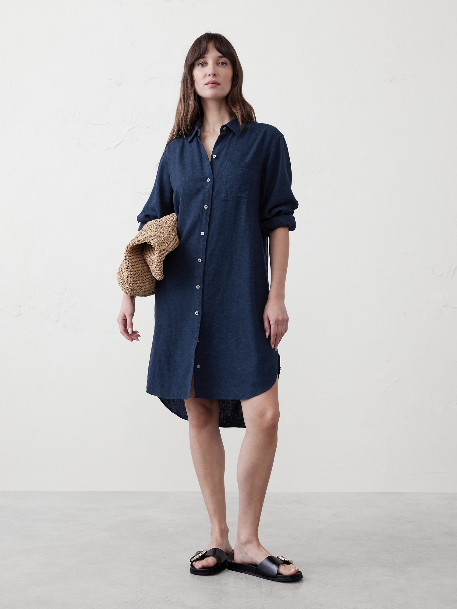 Linen-Blend Mini Shirtdress