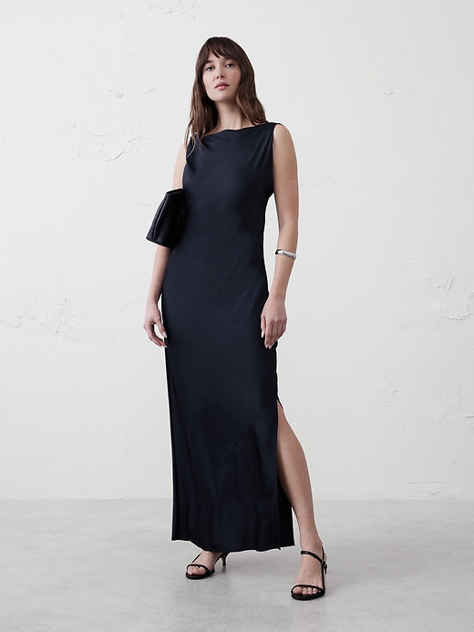 banana republic long black dress NWT Banana Republic $120 Women's SATIN COLLAR-WRAP MIDI DRESS, Black, Sz 4,  2P