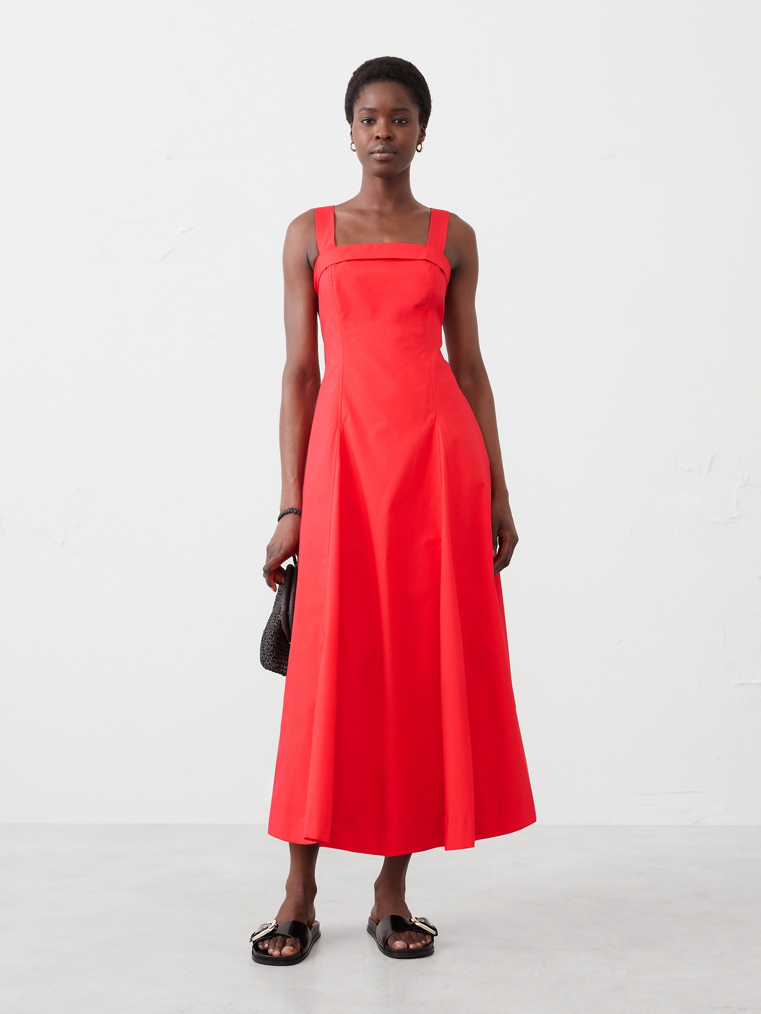 Poplin Cross-Back Midi Dress