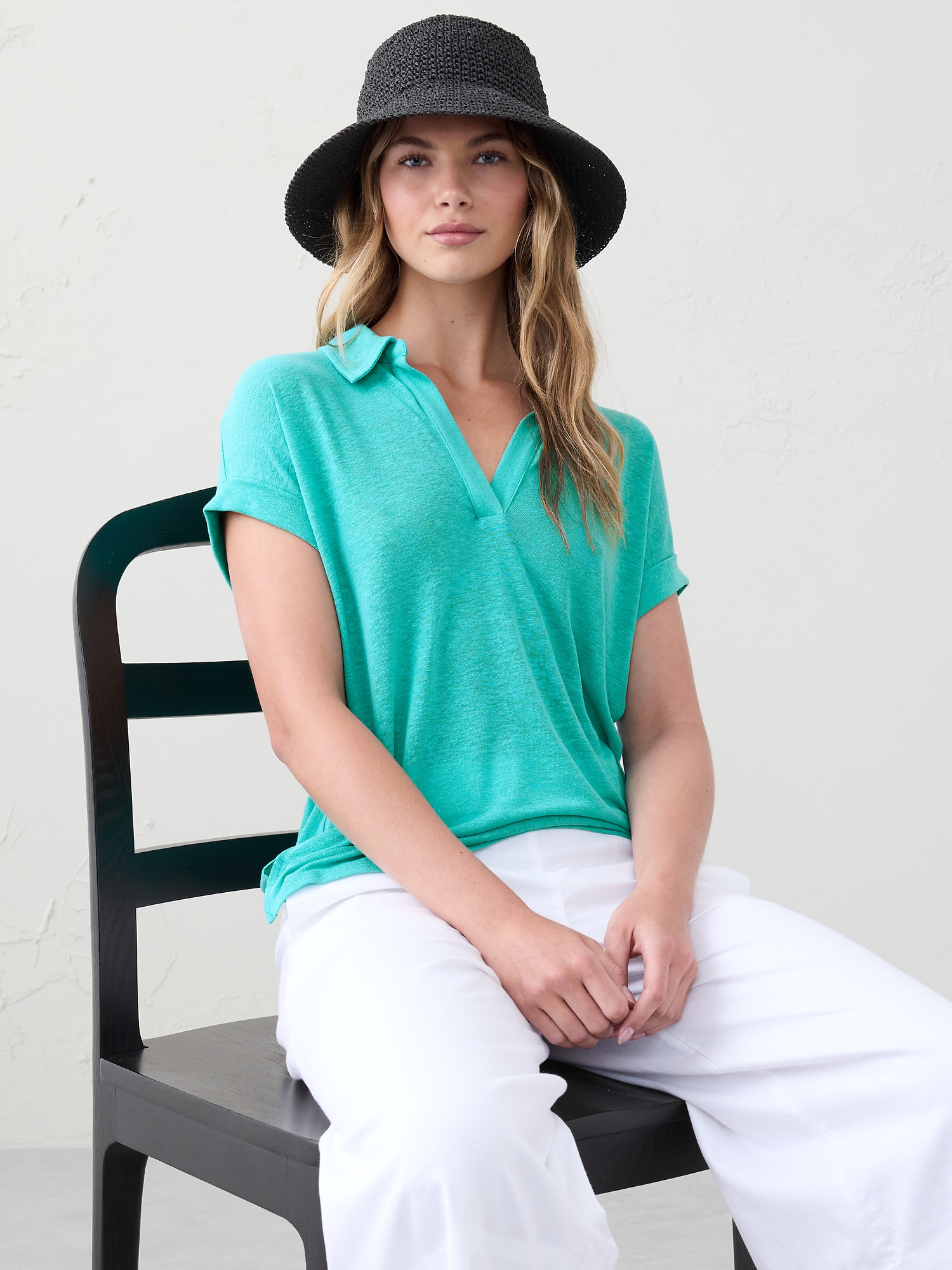 Linen-Blend Johnny Collar Shirt
