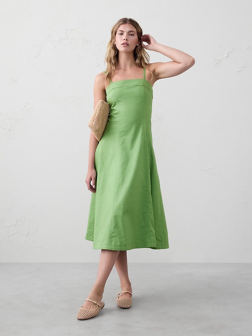 Linen-Blend Seamed Midi Dress Banana Republic Factory