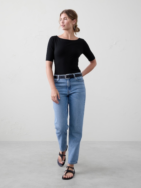 Soft Stretch Elbow-Sleeve Top