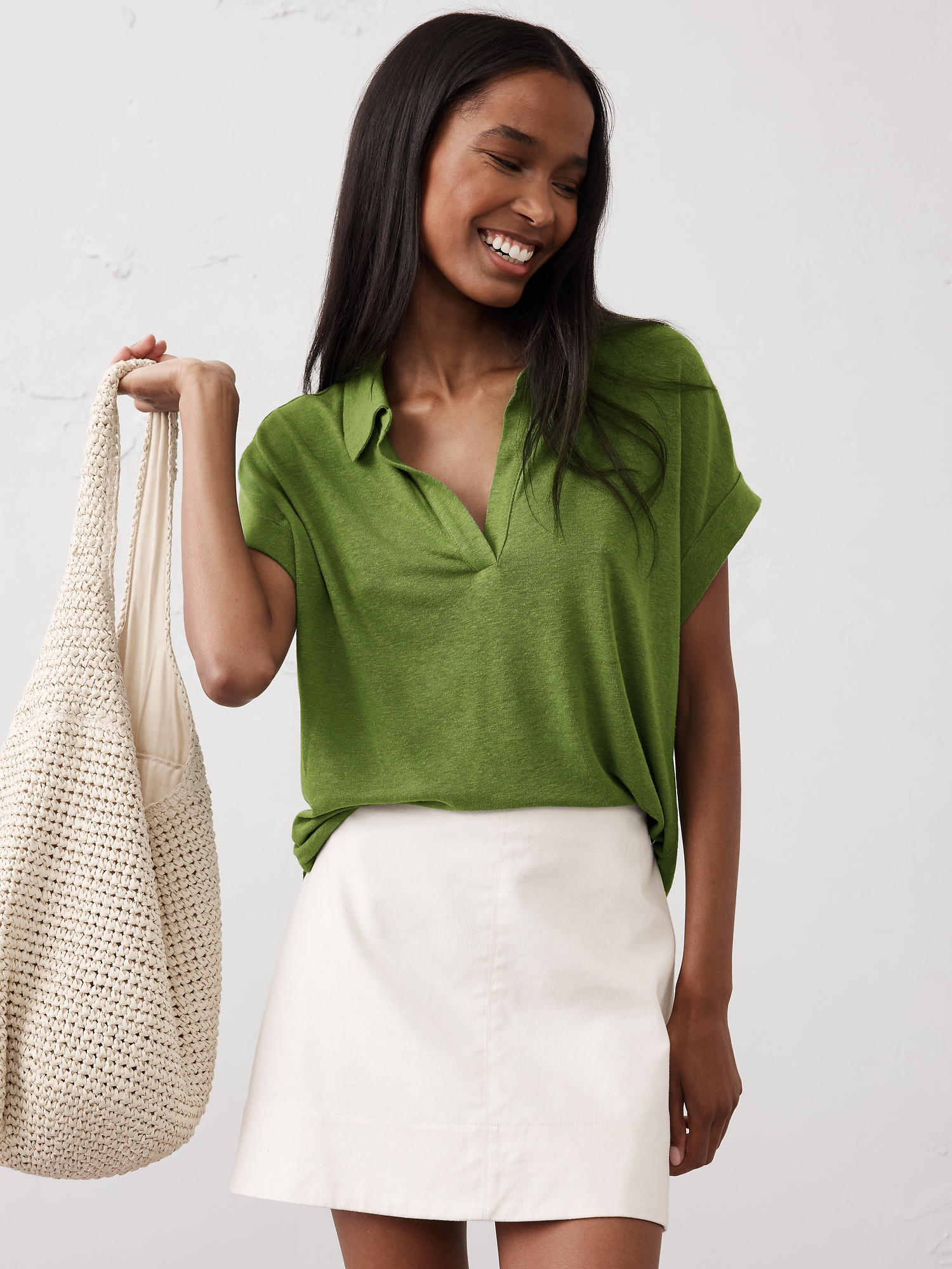 Linen-Blend Johnny Collar Shirt