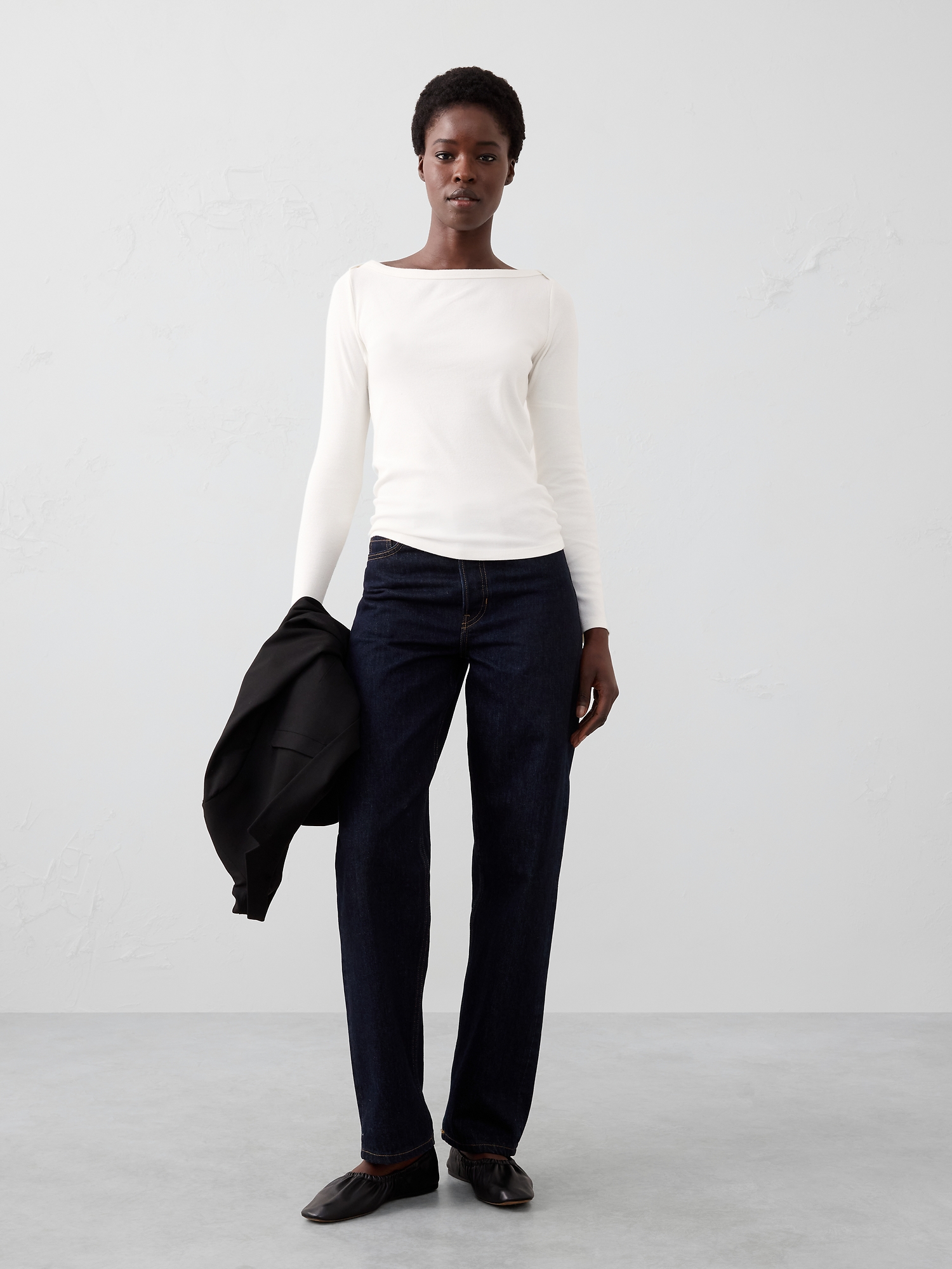 Ribbed Boat-Neck Top