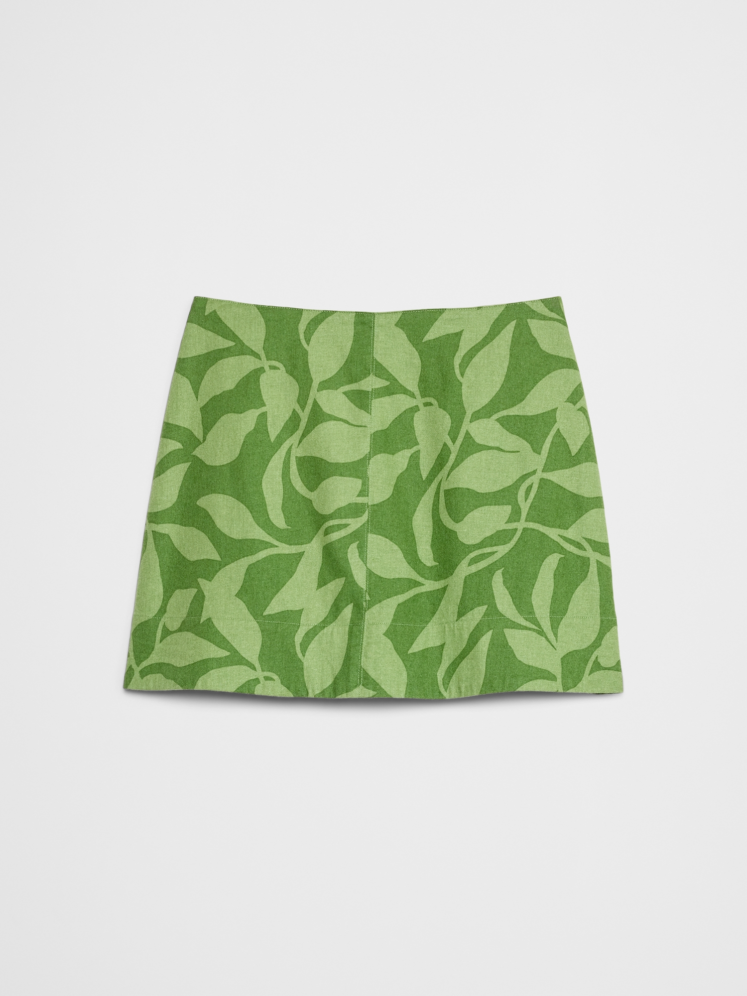 Linen-Blend Topstitched Mini Skirt
