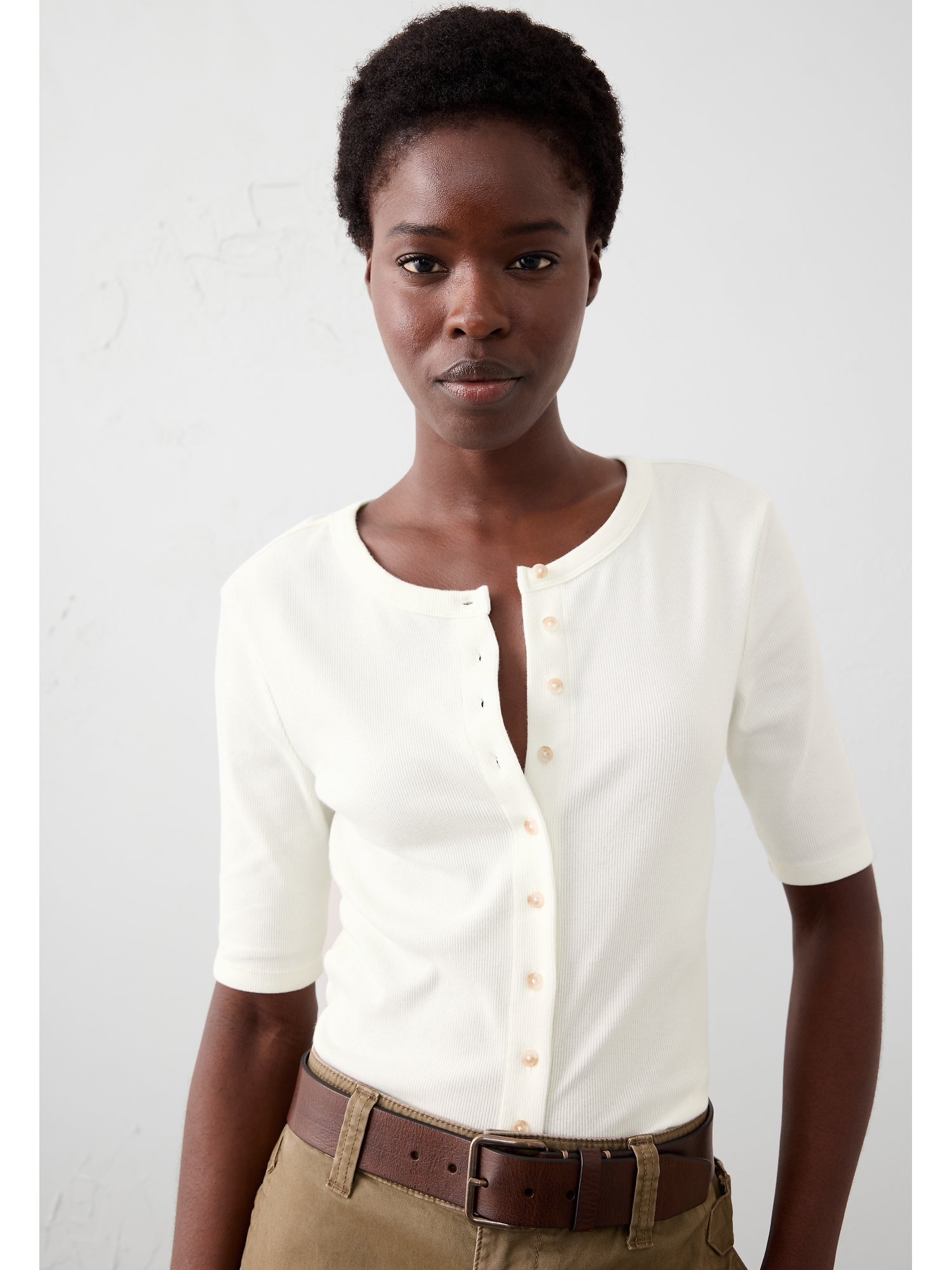 Ribbed Button-Down Top