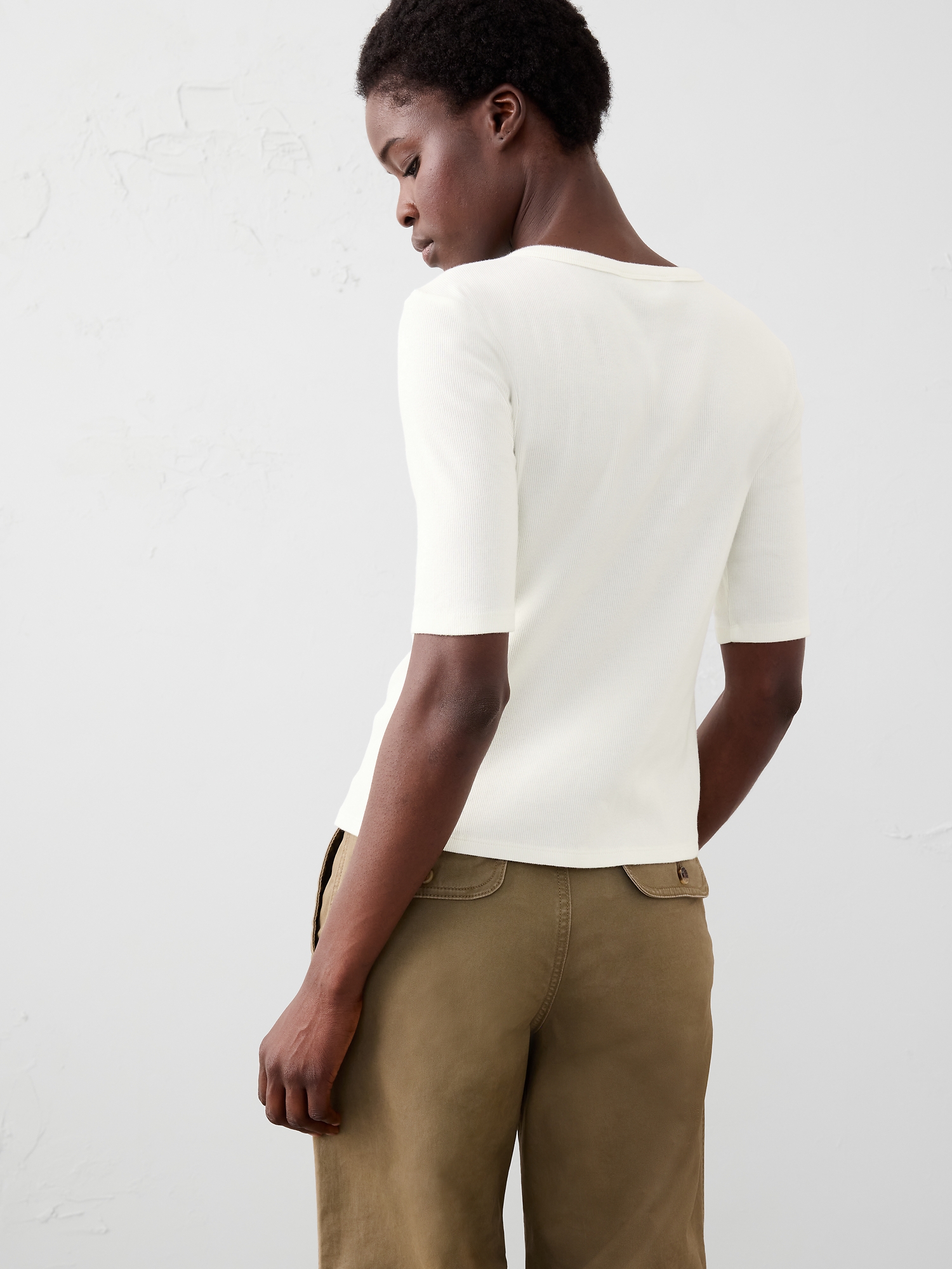 Ribbed Button-Down Top