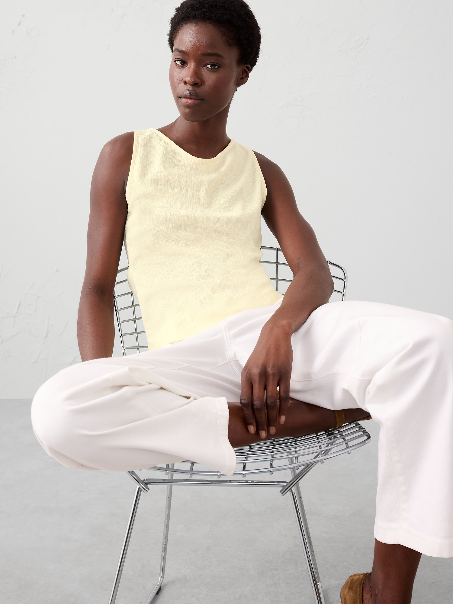 Haut en jacquard froissé - Jaune Calcaire