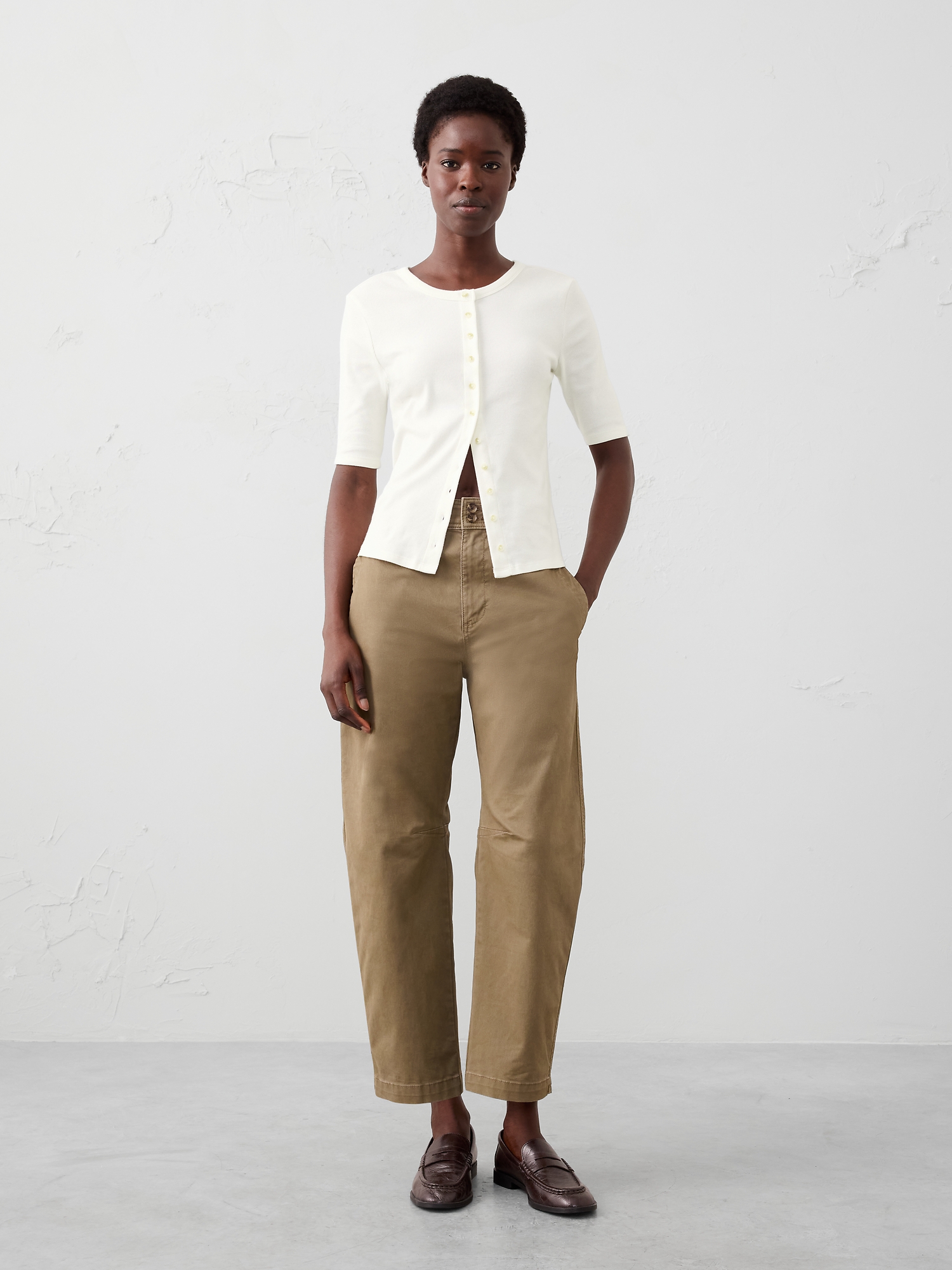 Ribbed Button-Down Top