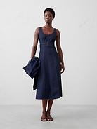 Denim Empire-Waist Midi Dress | Banana Republic Factory Denim Empire-Waist Midi Dress | Banana Republic Factory