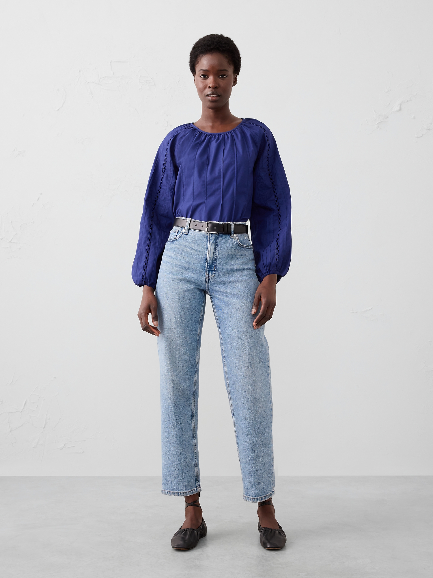 Embroidered Trim Top - Blue