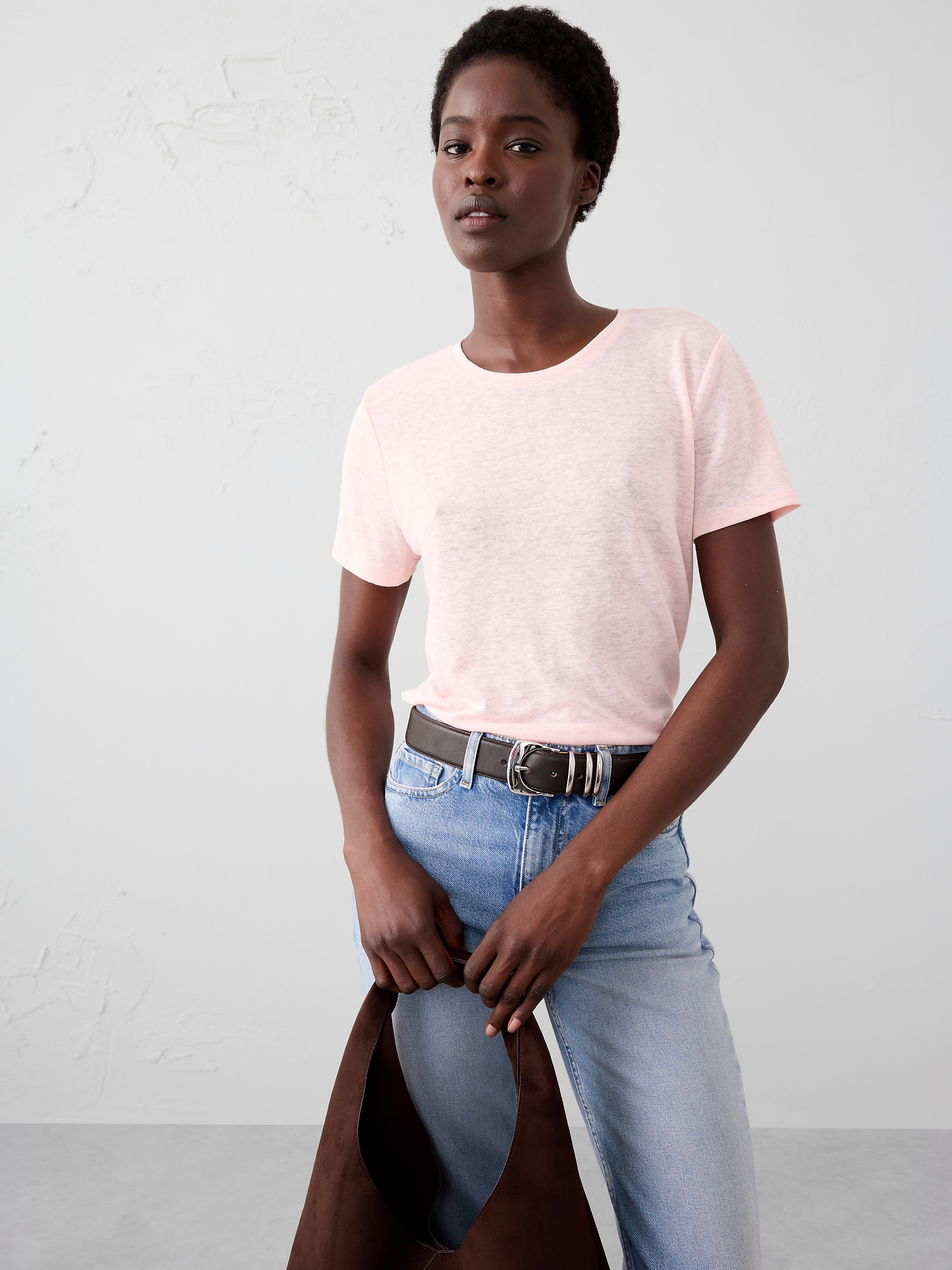 Linen-Blend Crew-Neck Top