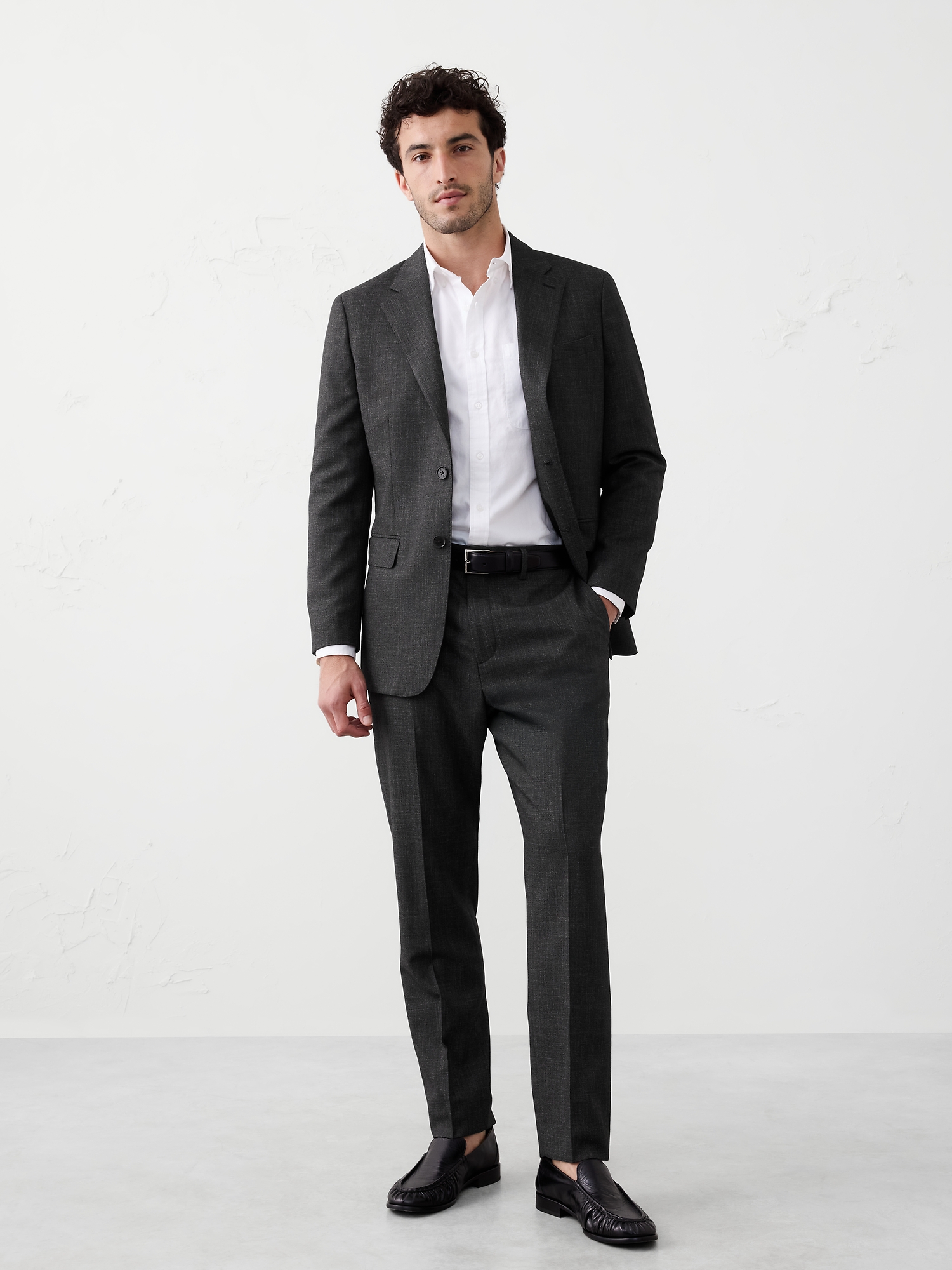 Tailored-Fit Charcoal Crosshatch Suit Trouser