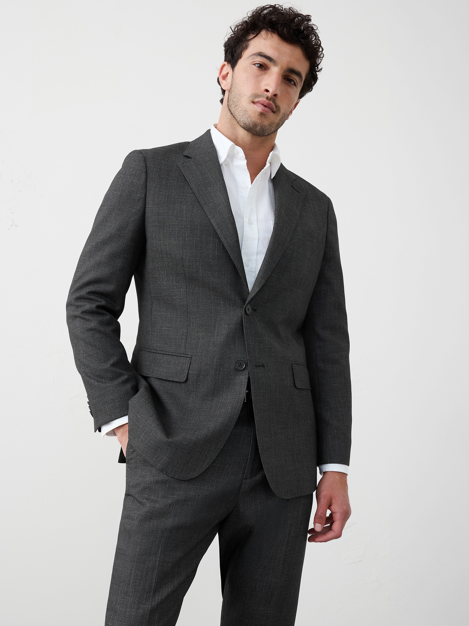 Image number 1 showing, Tailored-Fit Charcoal Crosshatch Suit Jacket