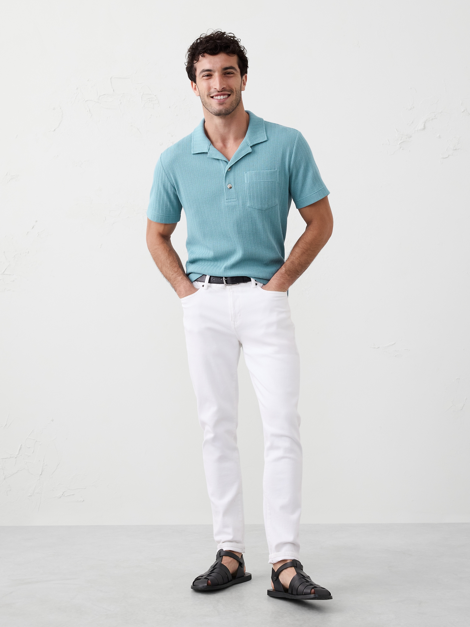 Textured Pocket Polo - Salty Air