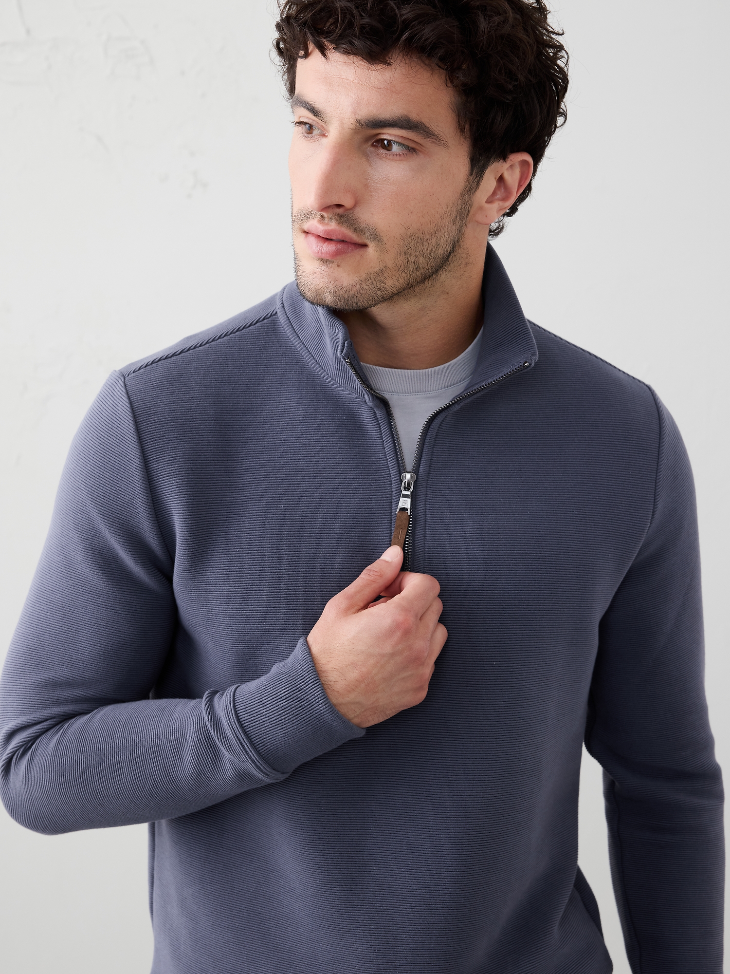 Image number 3 showing, Knit Mock-Neck Half-Zip Sweatshirt