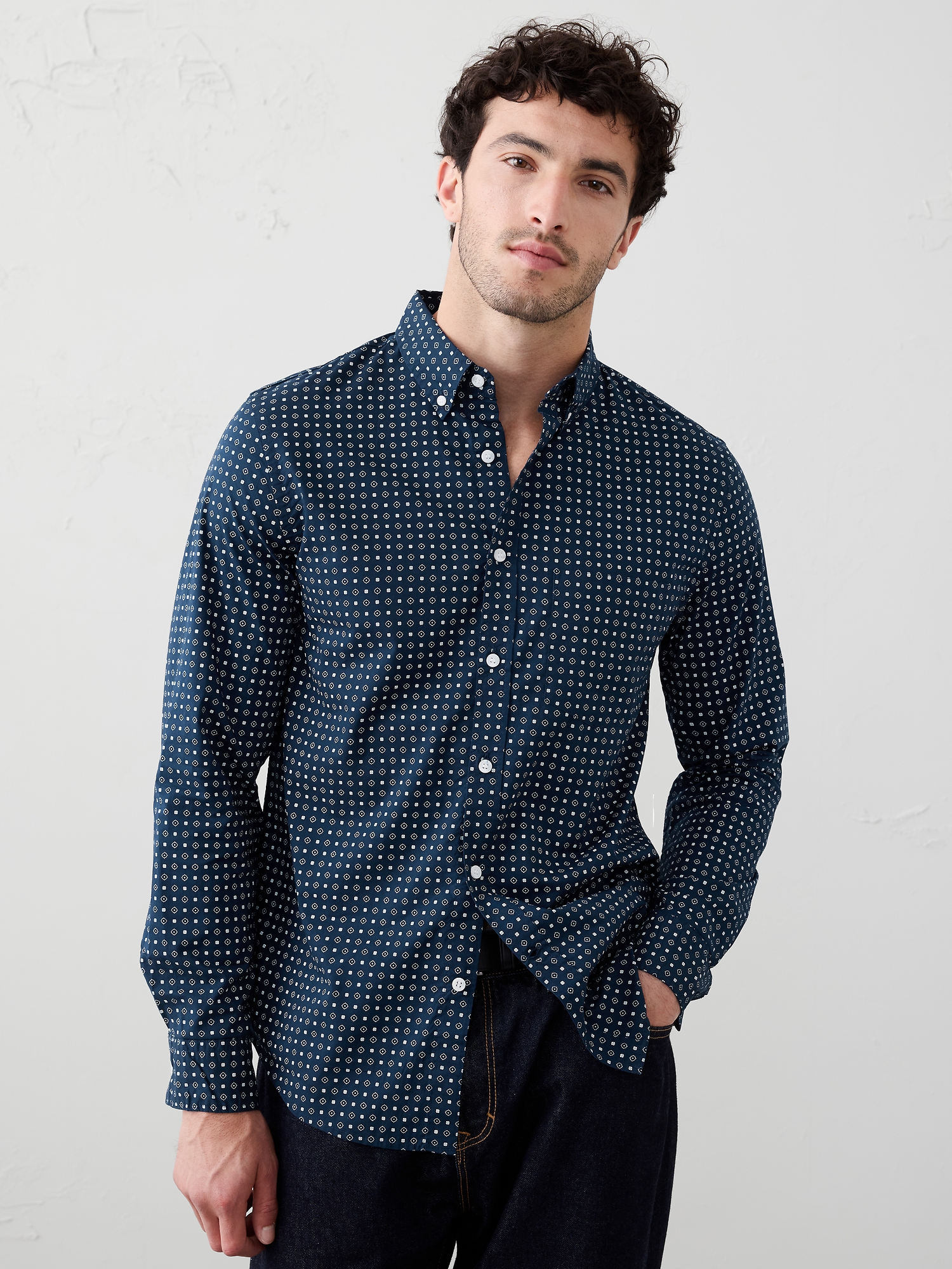 Slim Softwash Cotton Shirt - Navy Geo