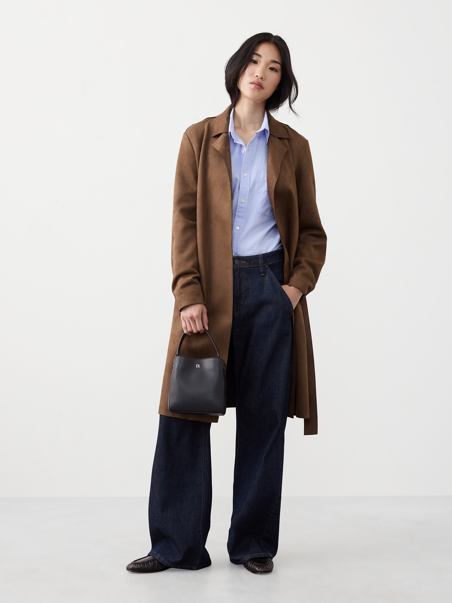 Image number 1 showing, Vegan Suede Long Wrap Coat