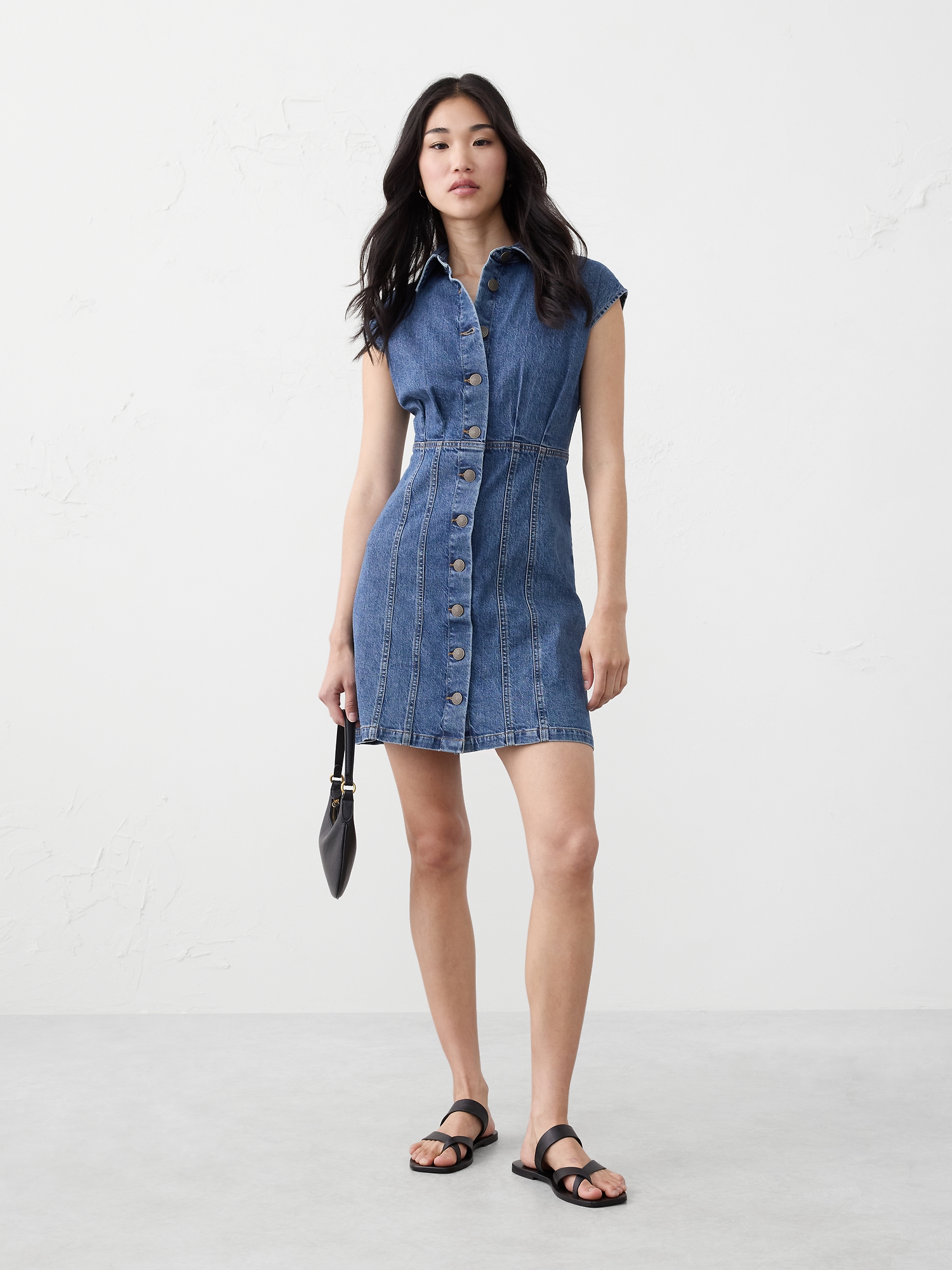 Denim Mini Shirtdress - Blue
