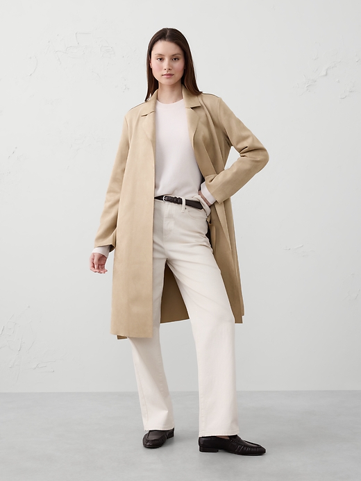 Vegan Suede Long Wrap Coat | Banana Republic Factory