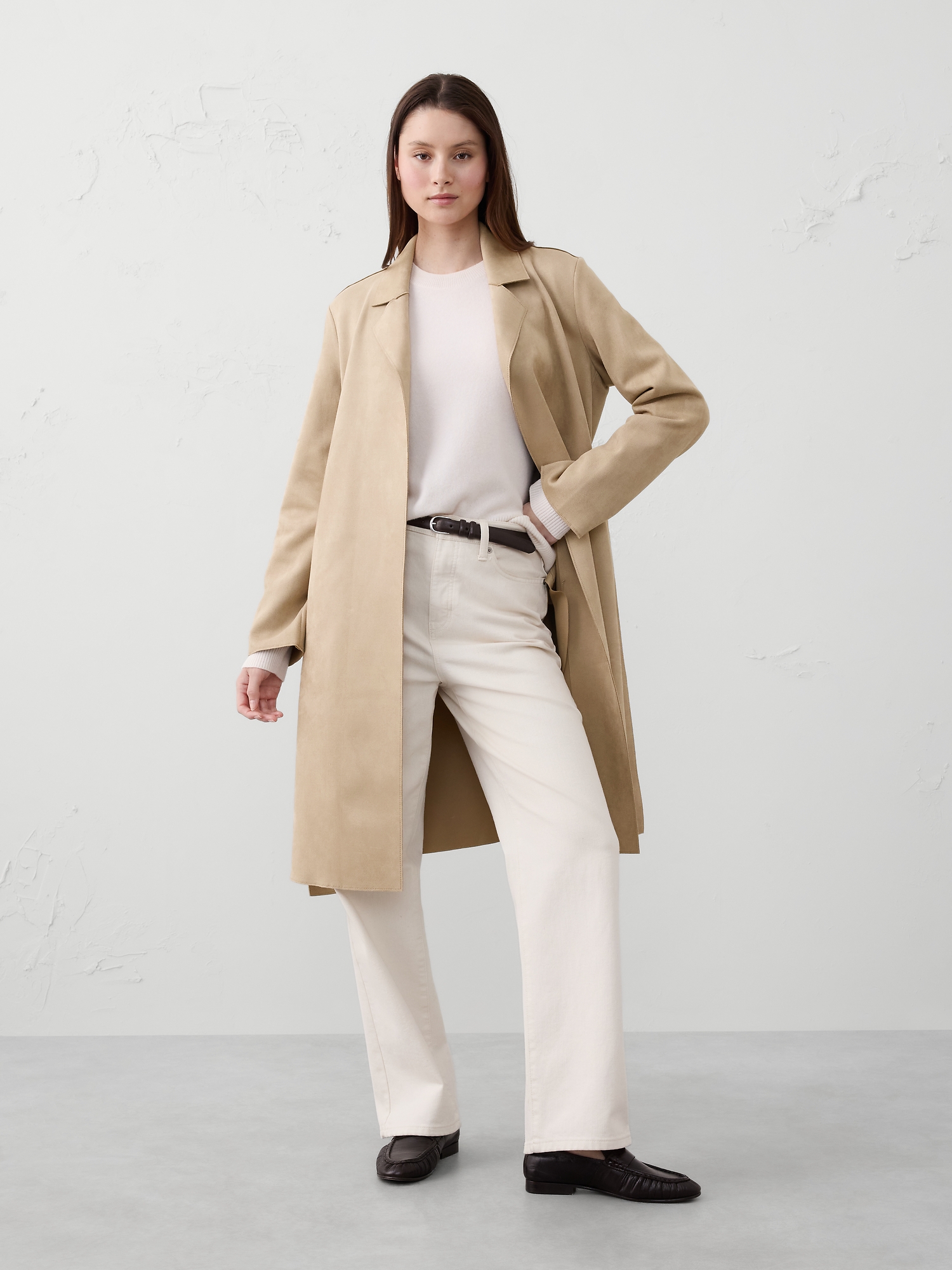 Manteau portefeuille long en suède végane