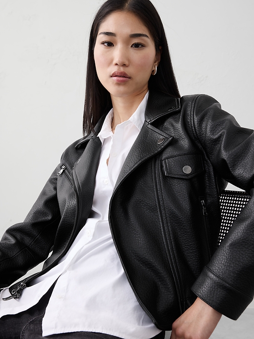 Vegan Leather Cropped Moto Jacket | Banana Republic Factory
