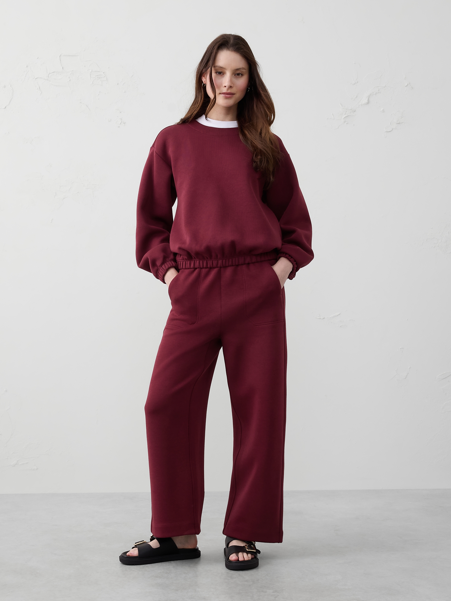 Wide-Leg High-Rise Scuba Pant - Bright Wine