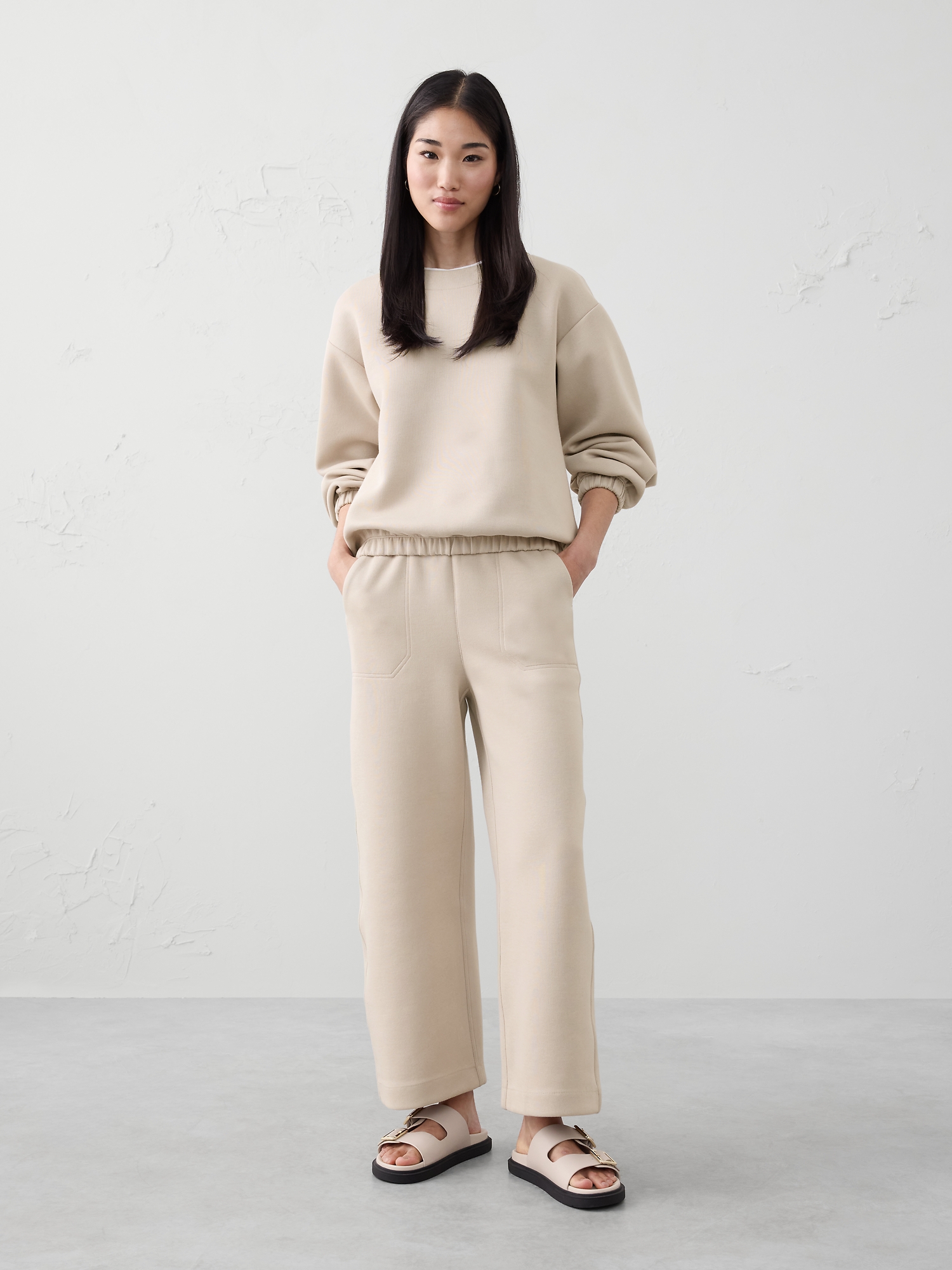 Wide-Leg High-Rise Scuba Pant - Tan