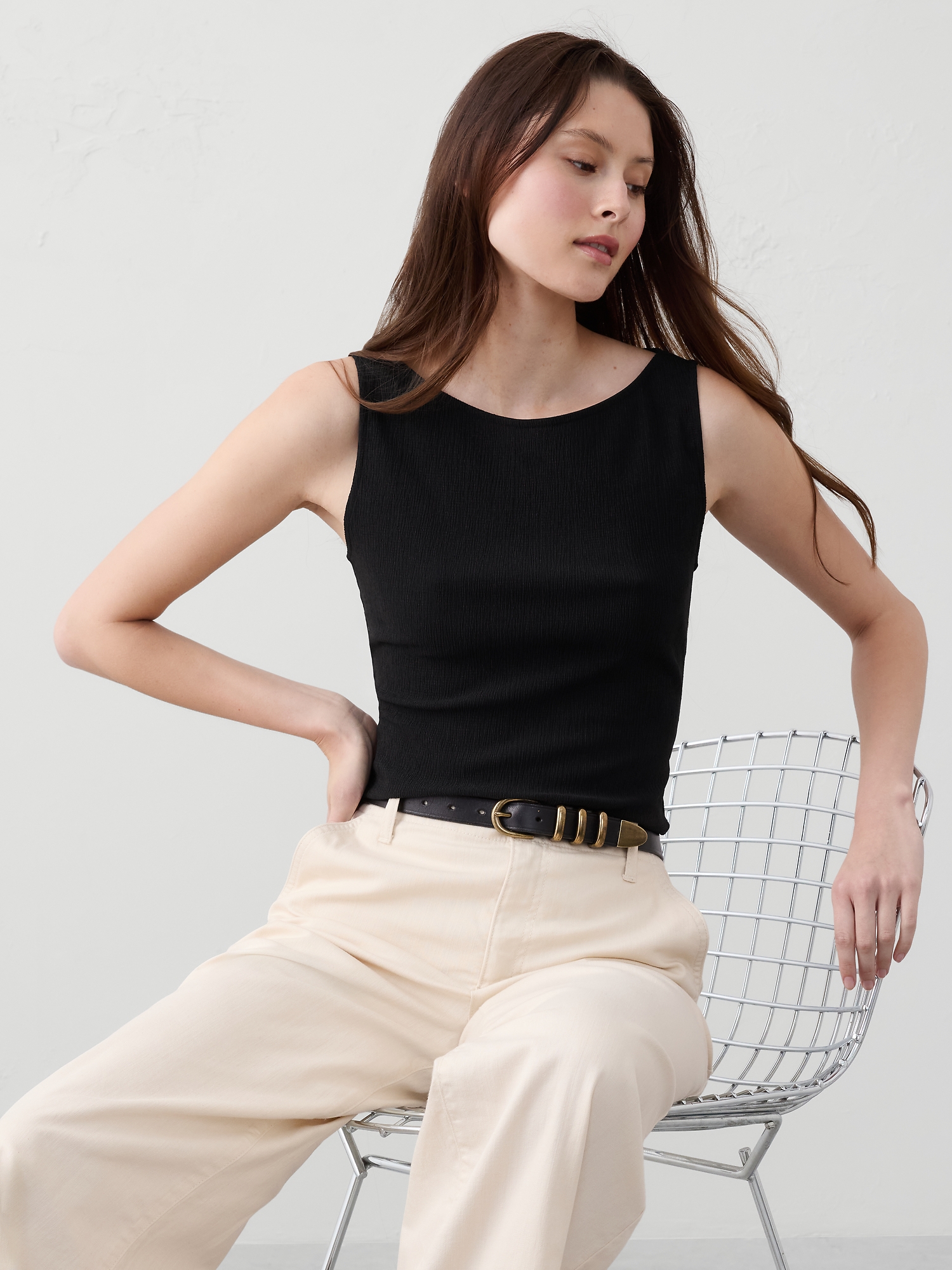 Haut en jacquard froissé - Noir